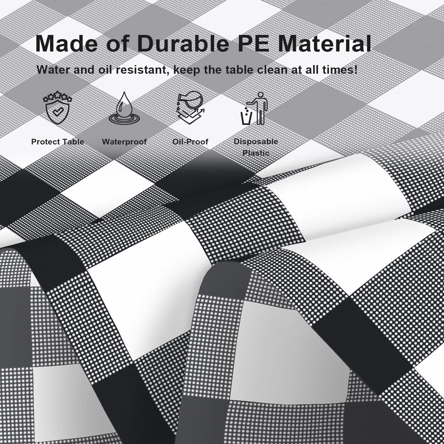 Likajon 6 Pack Black And White Checkered Tablecloth, Black Plastic Table Cloths For Parties Disposable, 54 X 108 Inch Waterproof
