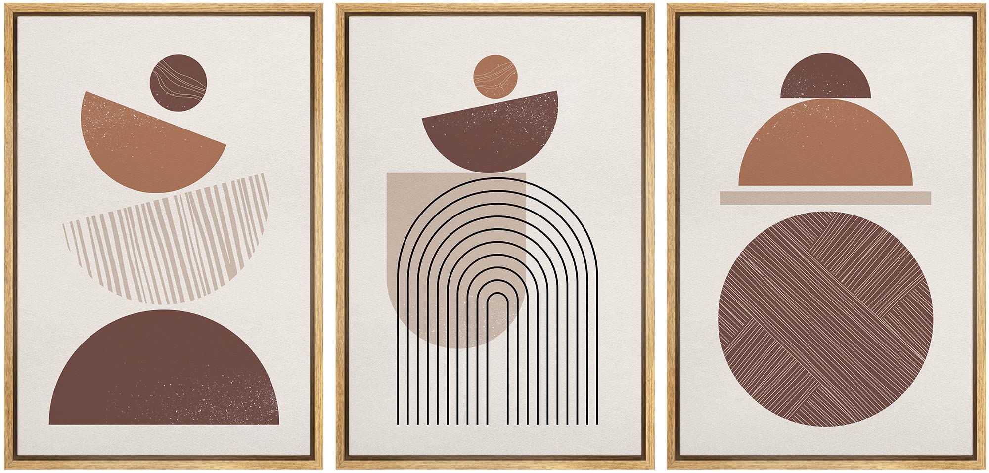 Idea4Wall Framed Canvas Print Wall Art Set Mid-Century Brown Pastel Geometric Polygons Abstract Shapes Illustrations Bohemian De