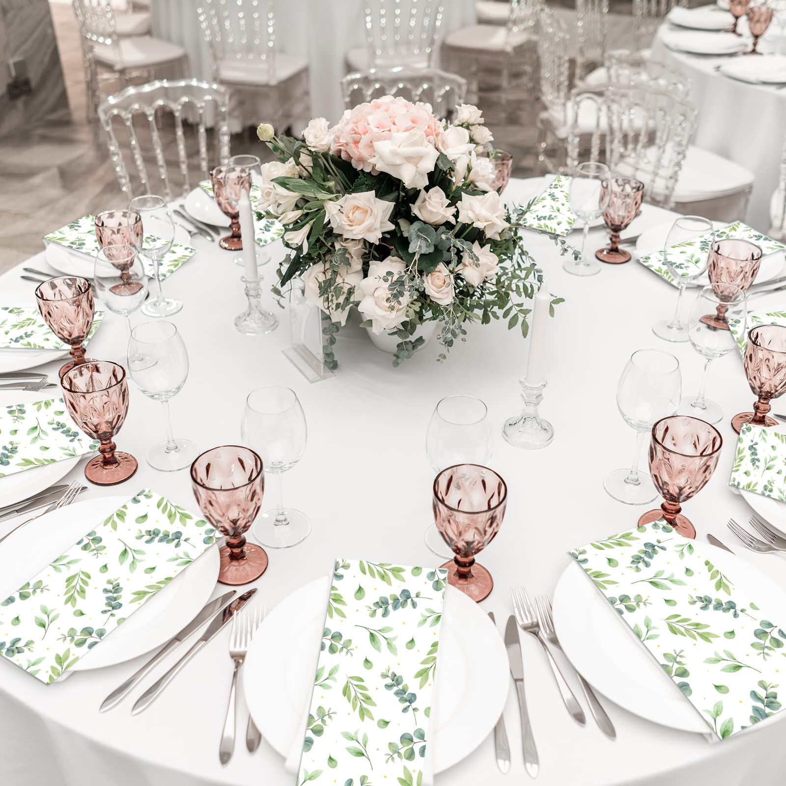 50 Pcs Disposable Greenery Guest Napkins Eucalyptus Paper Napkins Soft Absorbent Guest Paper Towels For Bathroom Kitchen Parties