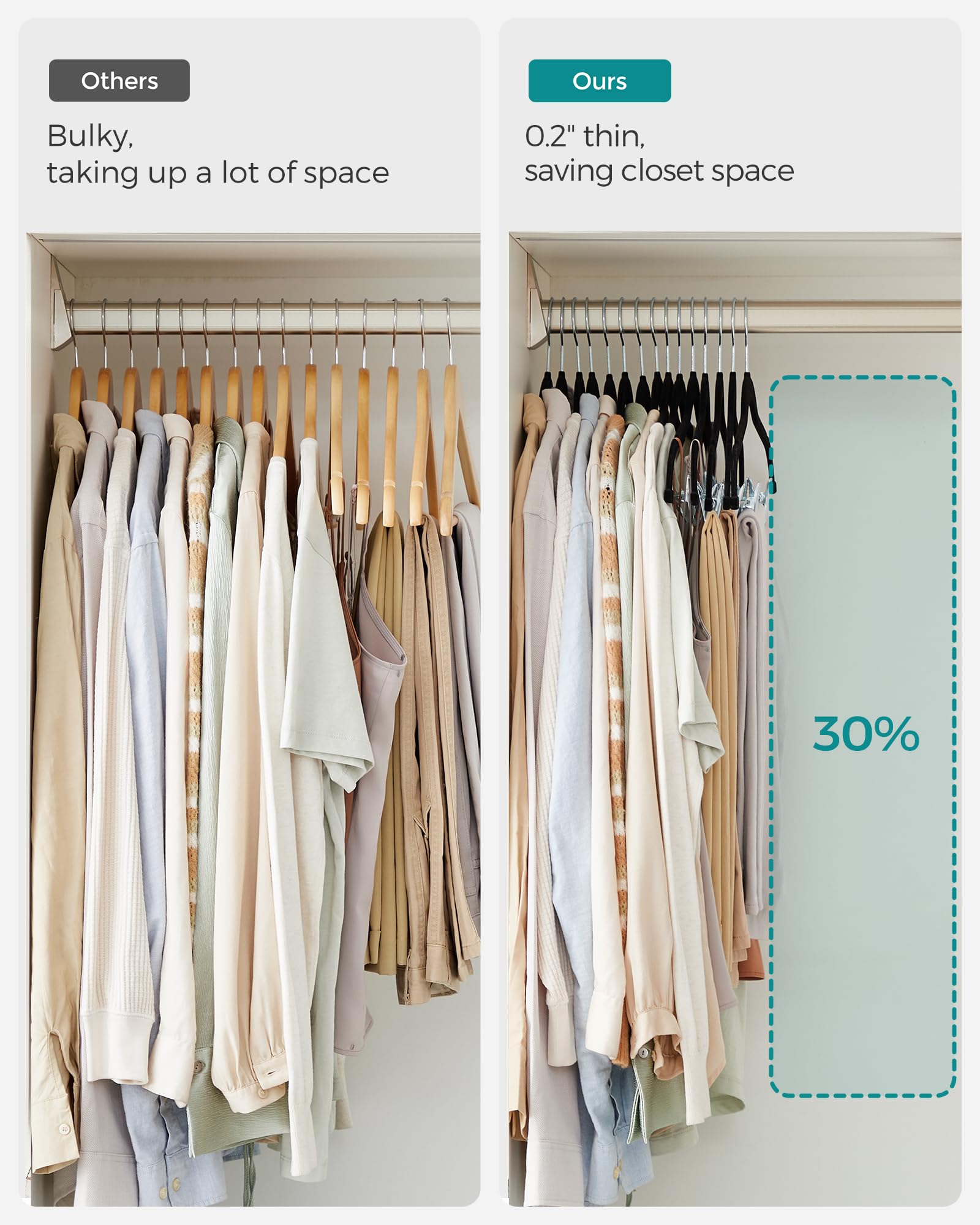 Songmics 50-Pack Pants Hangers, 16.7-Inch Long Velvet Hangers With Adjustable Clips, Heavy-Duty, Non-Slip Skirt Hangers, Space-S