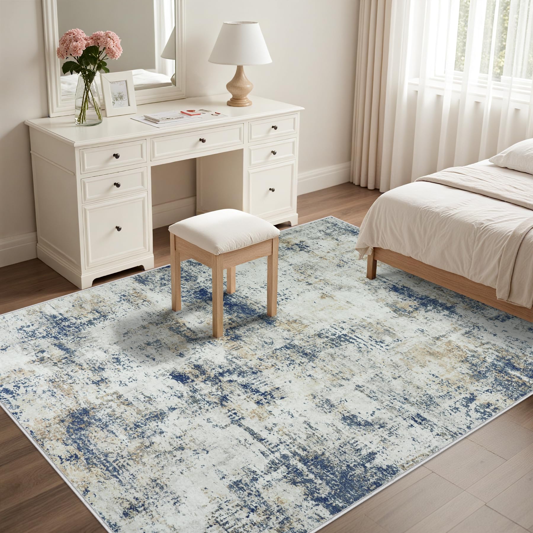 9x12 Area Rugs Living Room Rugs: Large Washable Rug with Anti-Slip Backing Non-Shedding Stain-Resistant Soft Abstract Carpet for