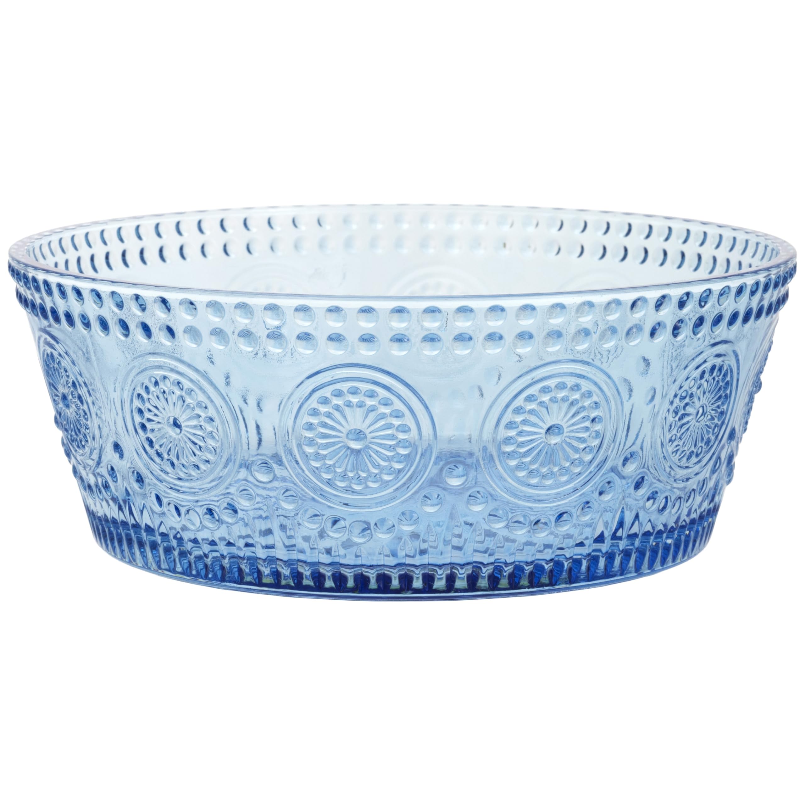 Boston International Vintage-Inspired Glass Serving Bowl with Embossed Floral Pattern for Salad Snacks Dinner, Large 7 x 2.75, S