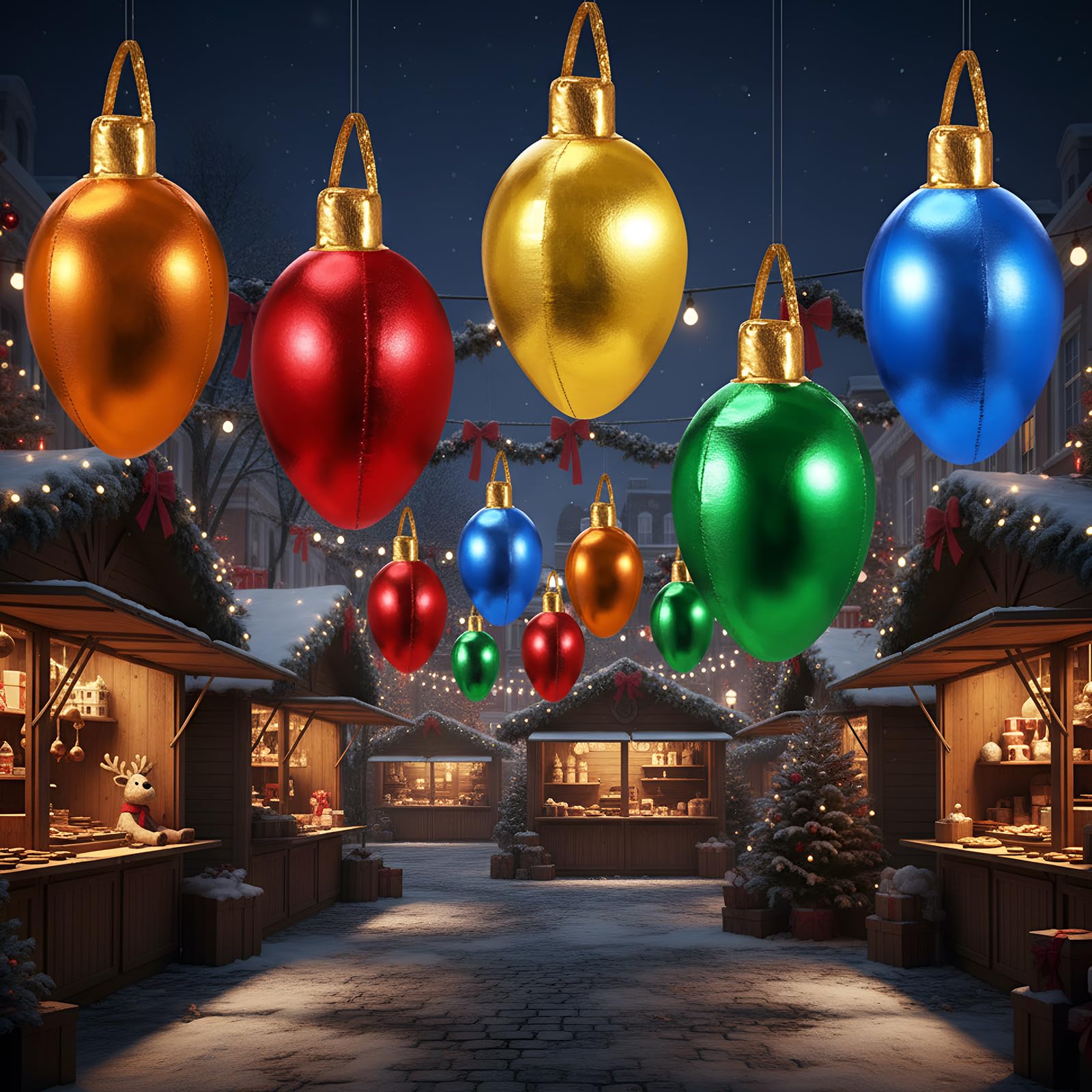 Charnoel 5 Pack 11.8  Christmas Inflatable Bulb Ornament with Glitter Cloth Cover, Giant PVC Xmas Blow Up Ornaments Holiday Blow