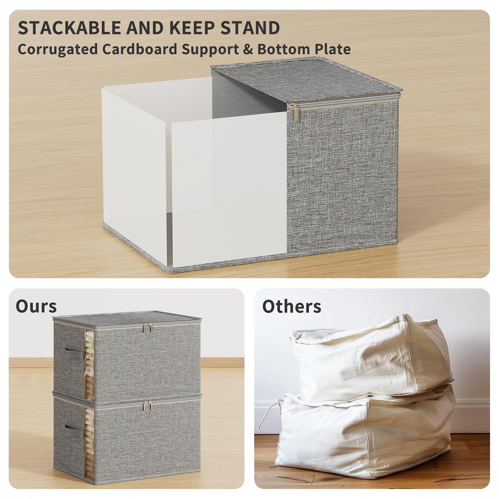 KitHero Clothes Storage Bins with Sturdy Frames, Foldable Fabric Clothing Organizer Box for Moving, Sweater Storage Cube with Li