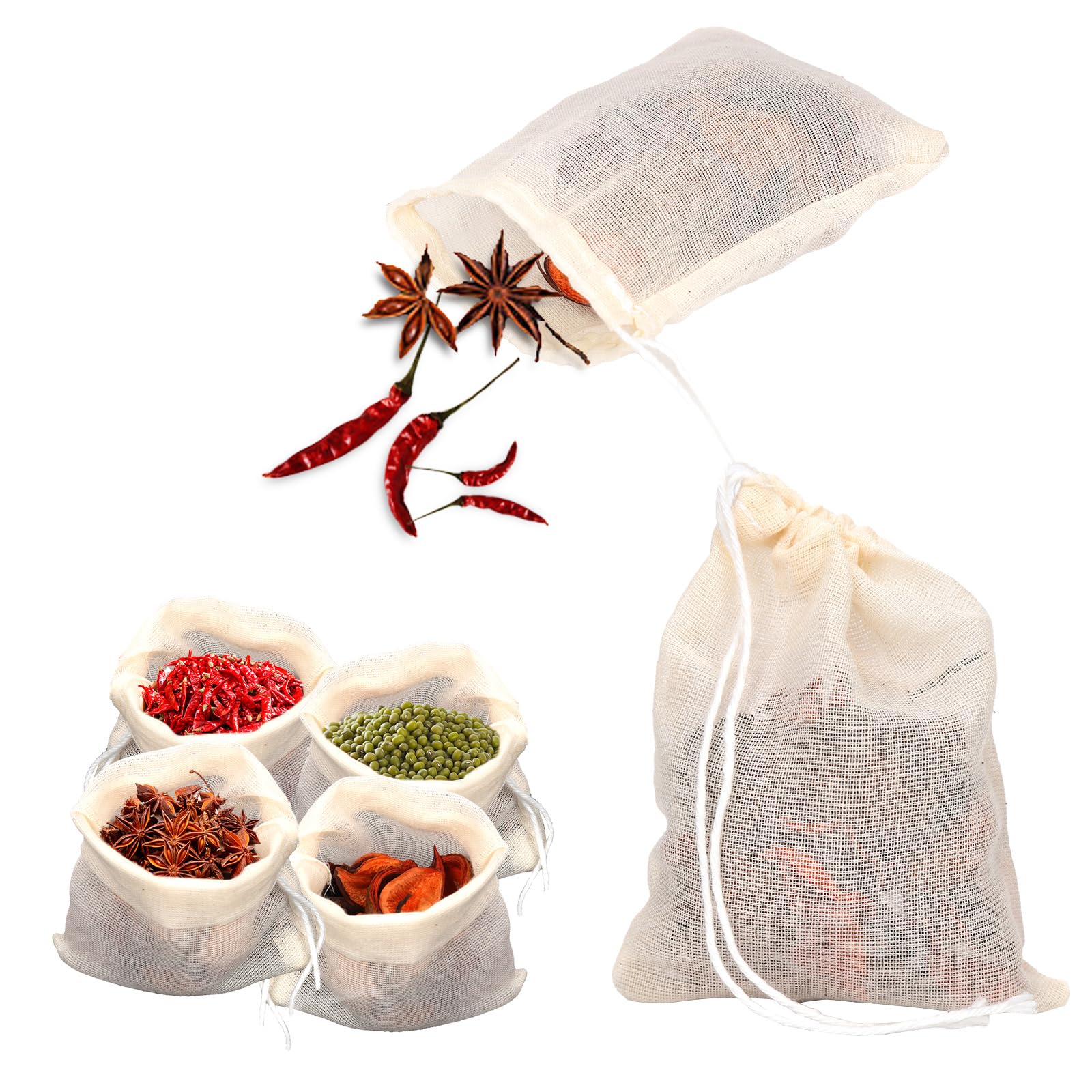 24Pcs Spice Bags For Cooking, 3.86X3.15 Inch Drawstring Pho Soup Muslin Empty Tea Bags Straining Reusable Filter Cheesecloth Sac
