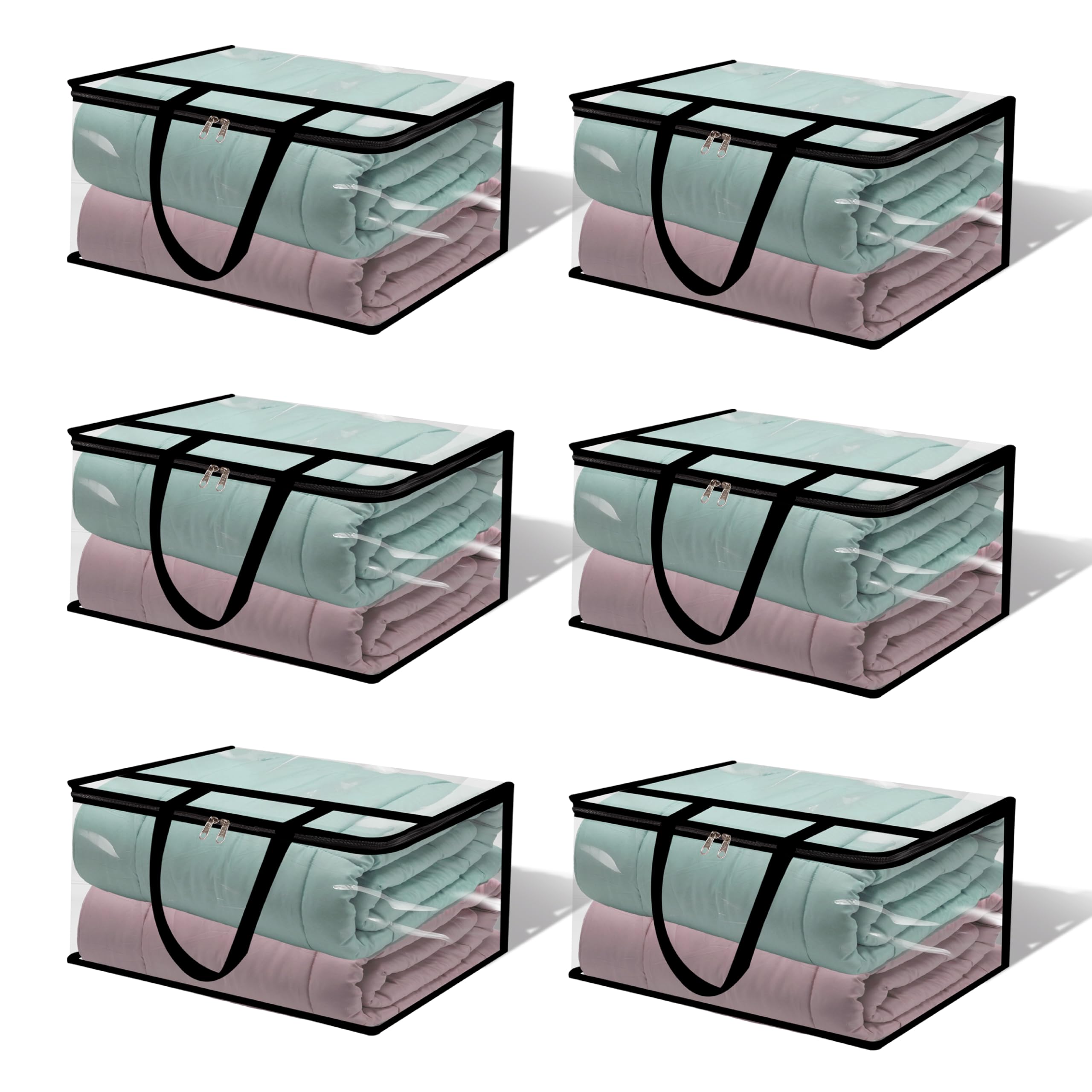 Takiva Transparent Plastic Clothes Storage Bag (Pack Of 6) | Clothes Organiser For Wardrobe | Saree Covers With Zip | Saree Orga
