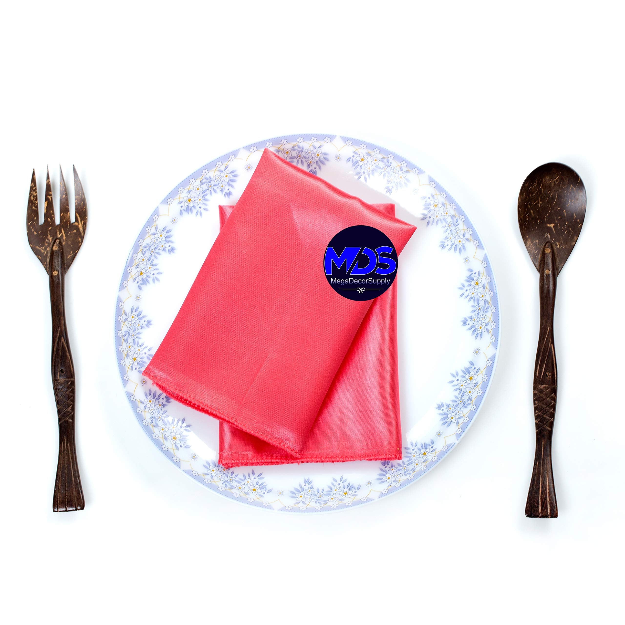 Mds Pack Of 100 Wedding Satin 12''X 12'' Square Dinner Napkin Or Handkerchief For Wedding Banquet Decoration - Coral