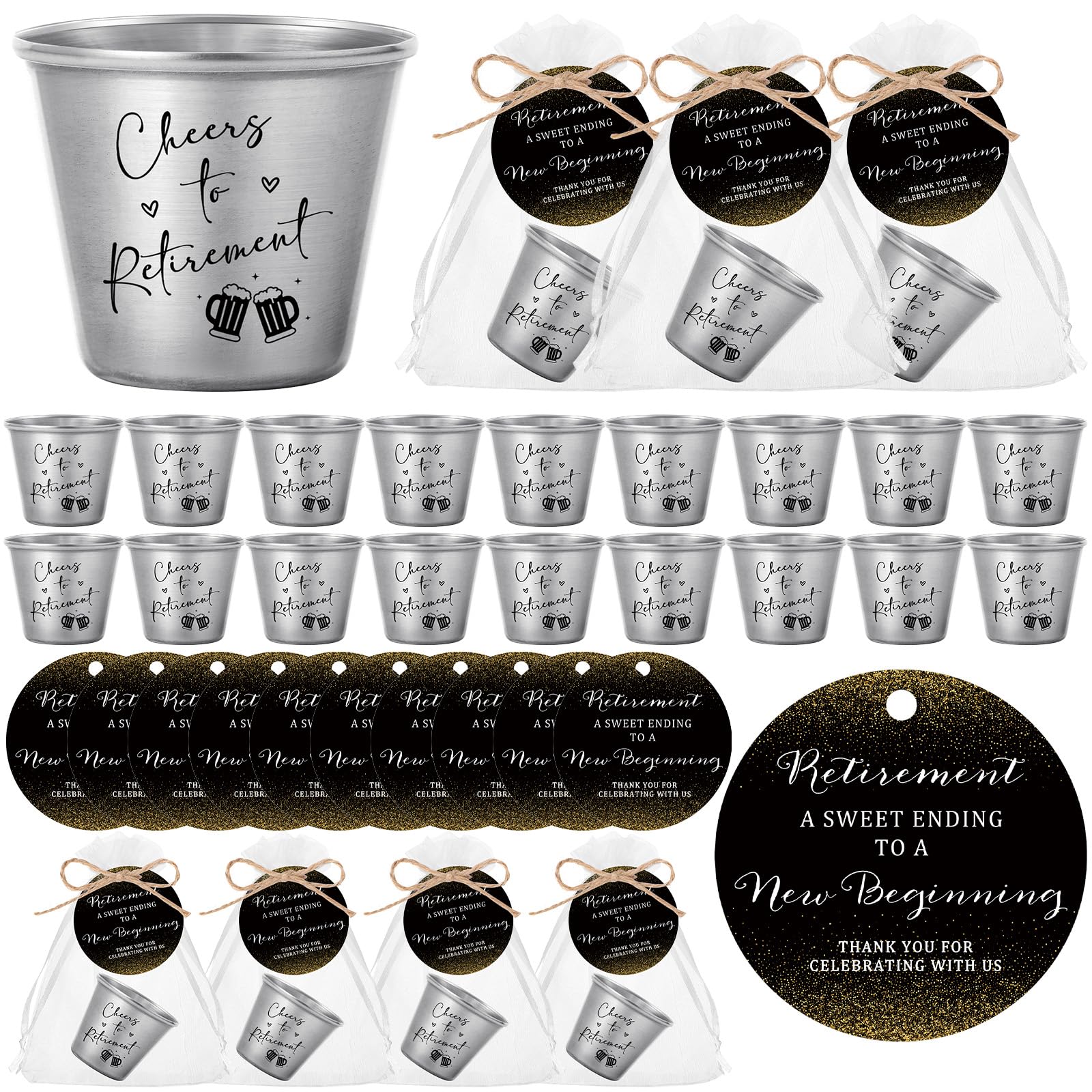 Havawish 25 Sets Retirement Party Favors for Guests 1.5 oz Cheers to Retirement Shot Glasses Stainless Steel Shot Cups with Than