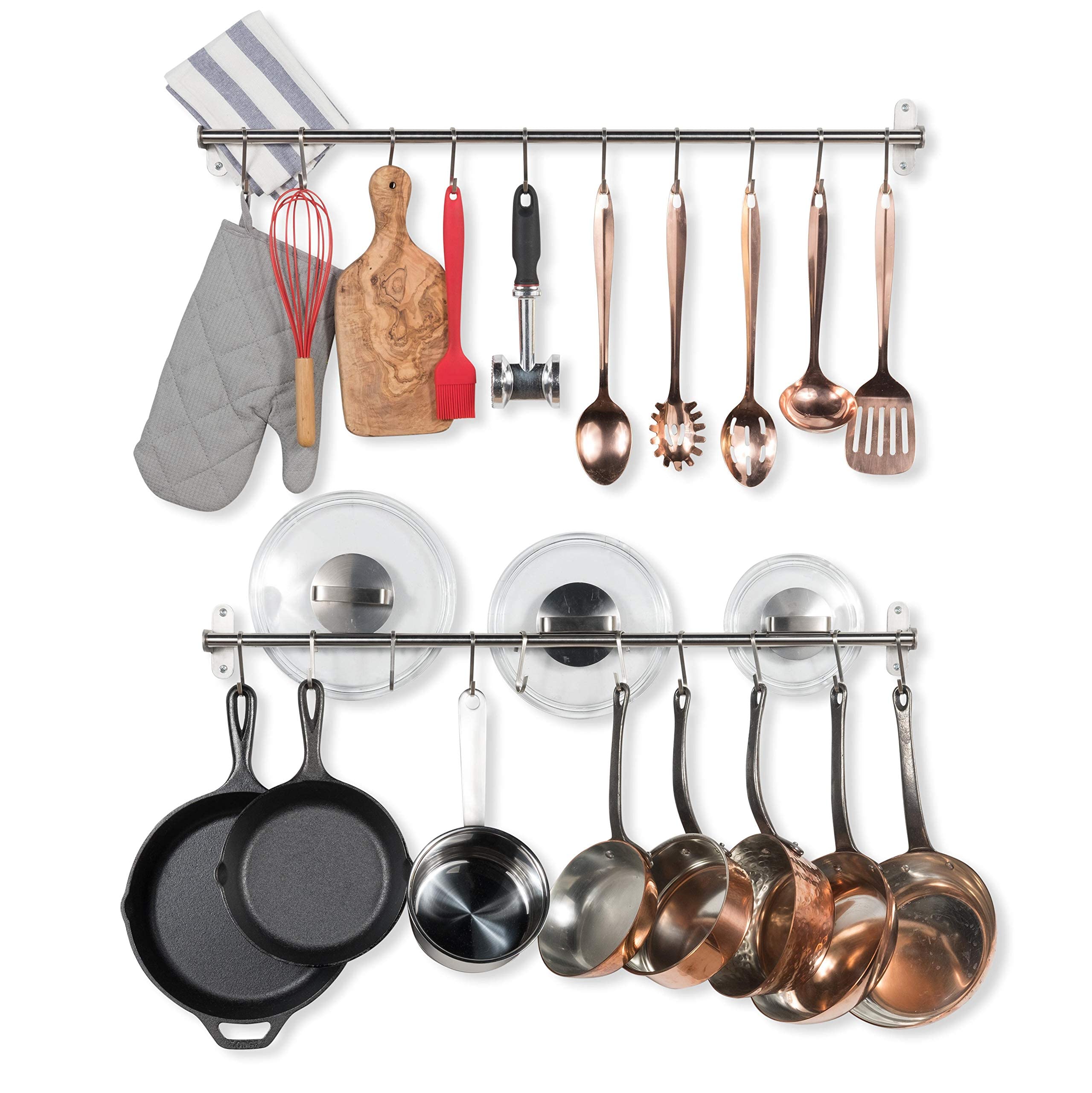 Wallniture Lyon 31.5'' Wall Mount Kitchen Utensil Holder With 10 S Hooks For Hanging Pots And Pans Set Of 2