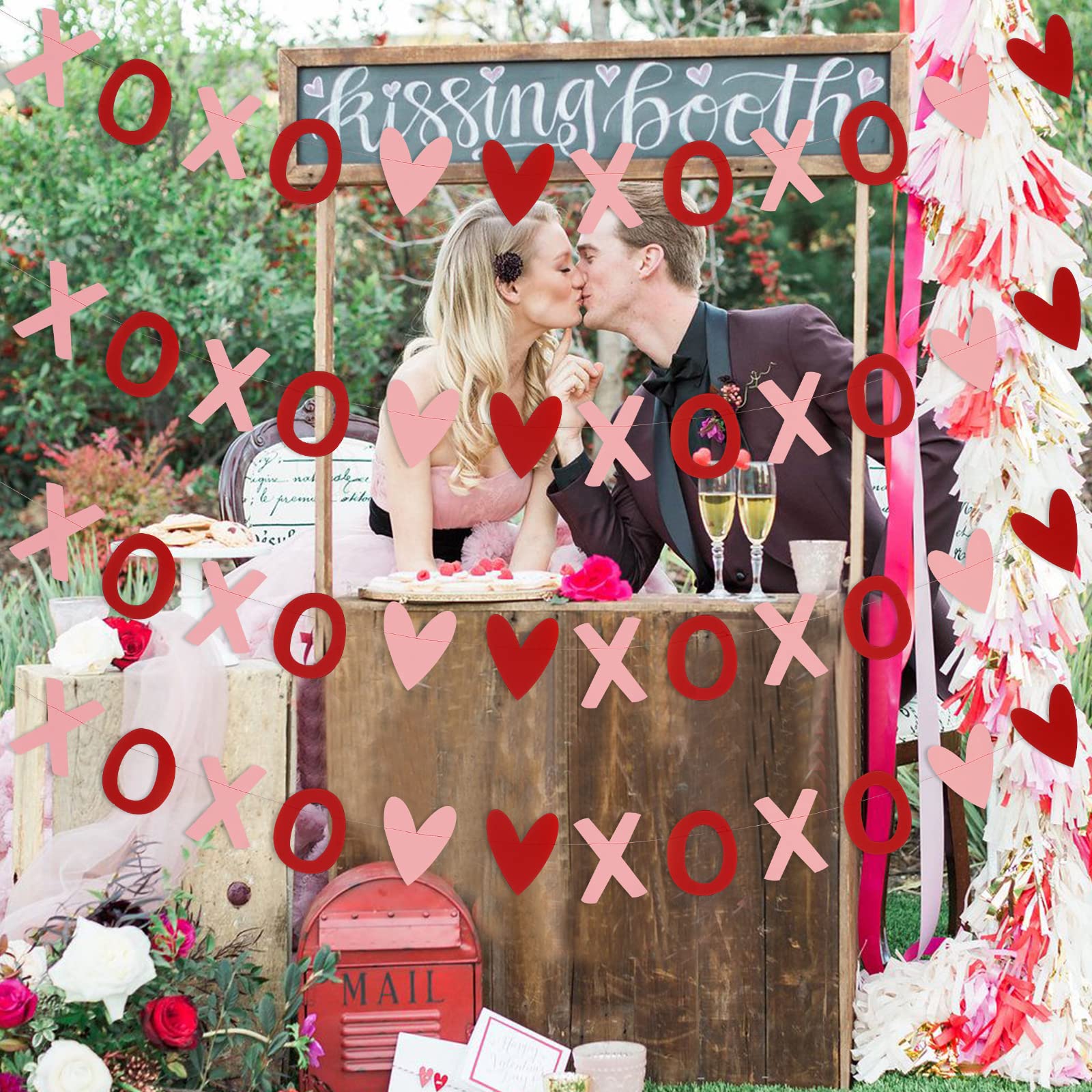 Xoxo Garland Xoxo Banner Red And Pink, Valentines Hanging Heart Garland Decorations For Happy Valentines Day Decorations Valenti