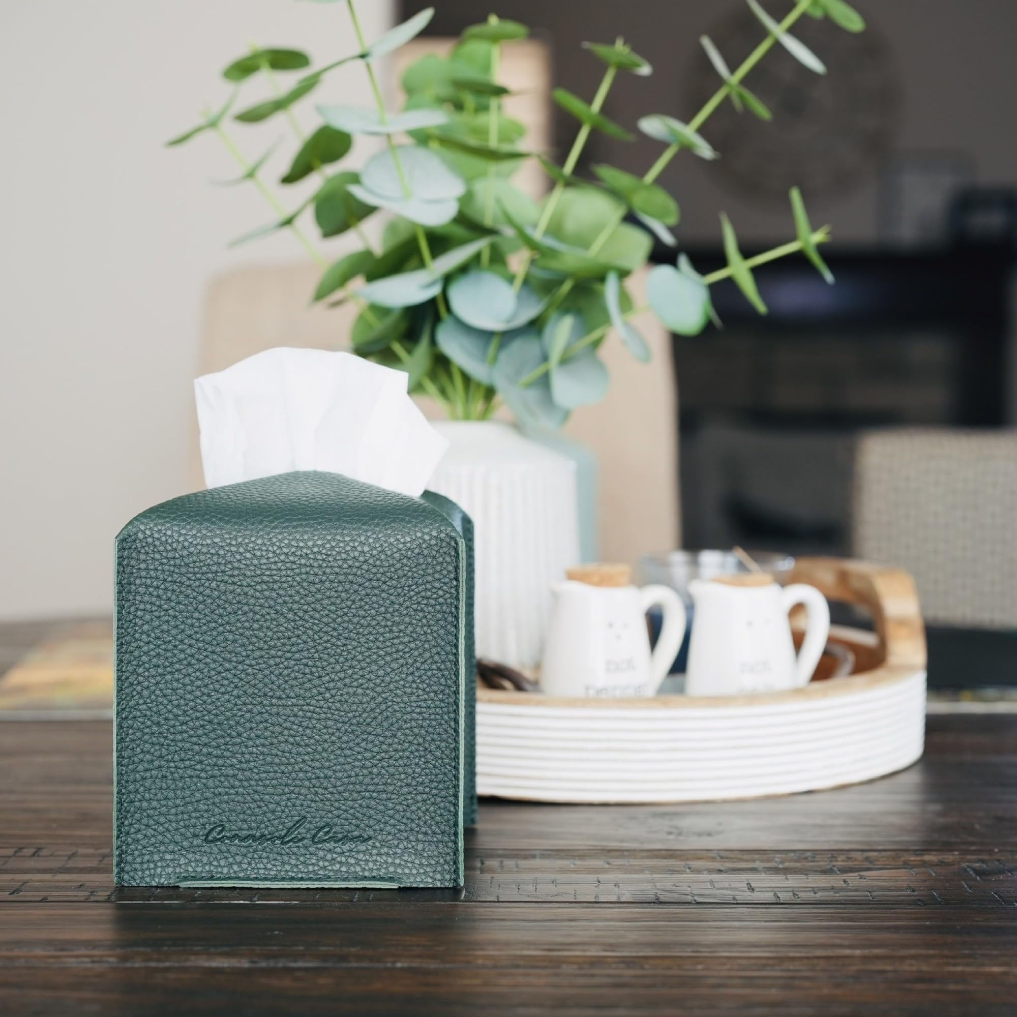 Connsole Casa Premium Pu Leather Tissue Box Holder - Elegant Hotel-Style Dark-Green Tissue Box Cover Enhanced D  Cor Of Home, Of