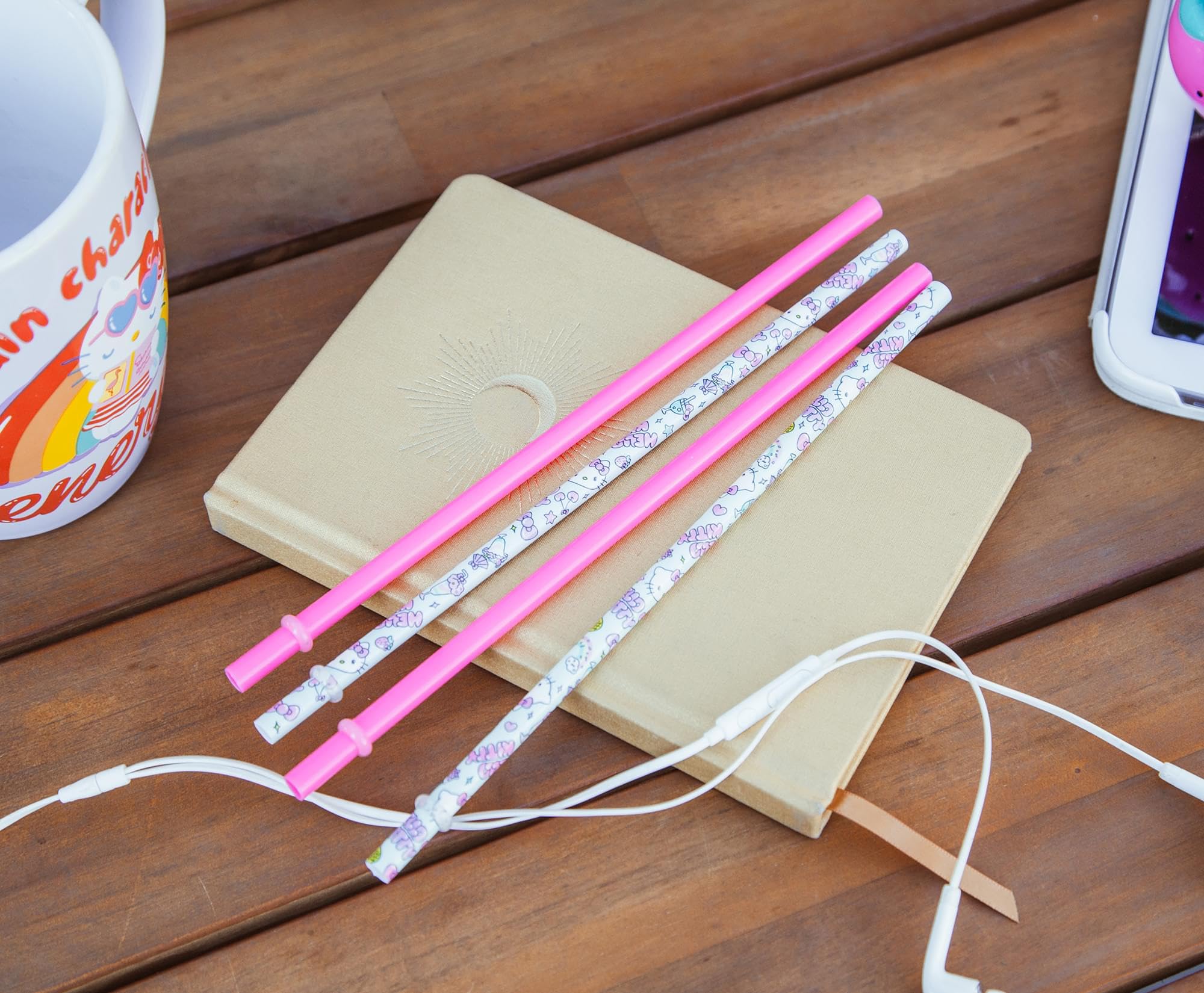 Silver Buffalo Sanrio'S Hello Kitty Kawaii Treats 4Pc Reusable Plastic Straw Set,10X1.5X.25, Pink
