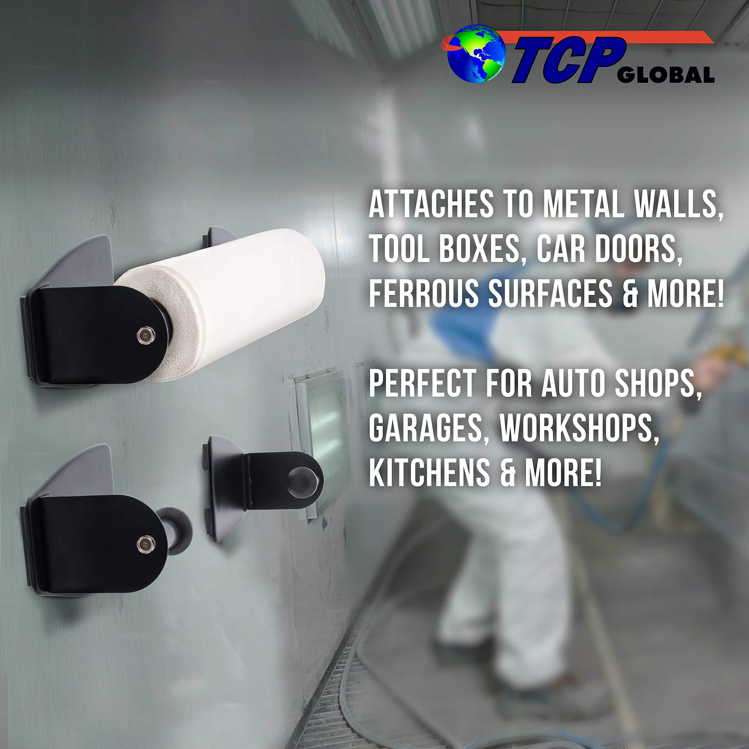 Tcp Global Magnetic Paper Towel Holder - Holds Rolls Of Towels, Shop Wipes, Tissues - Steel Holder Mounts Onto Tool Boxes, Refri