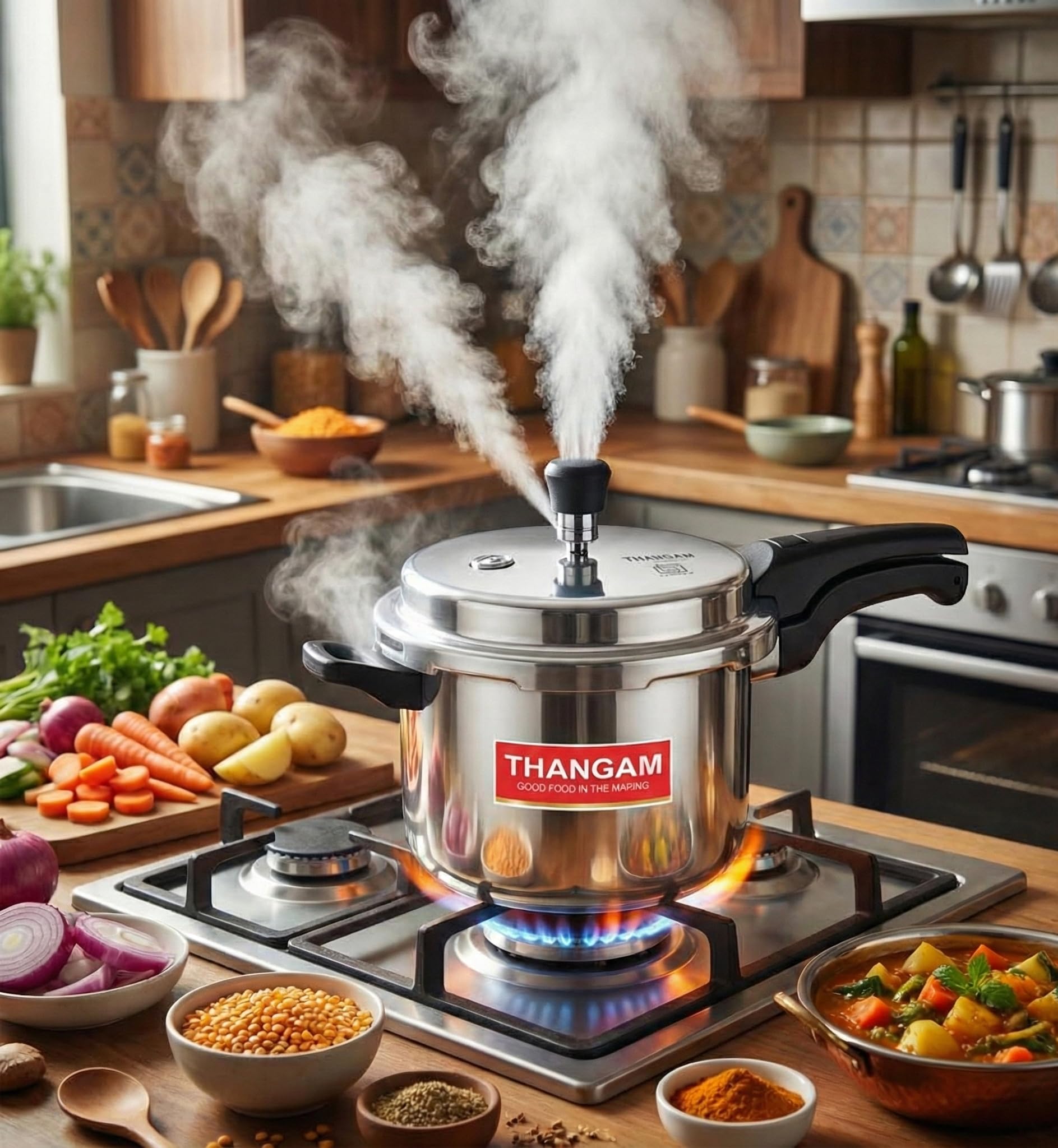 Thangam Aluminium 5 Ltr Pressure Cooker | Isi Certified Heavy Gauge Cooker For Gas Stove | Durable Virgin Aluminium Body | Fast 