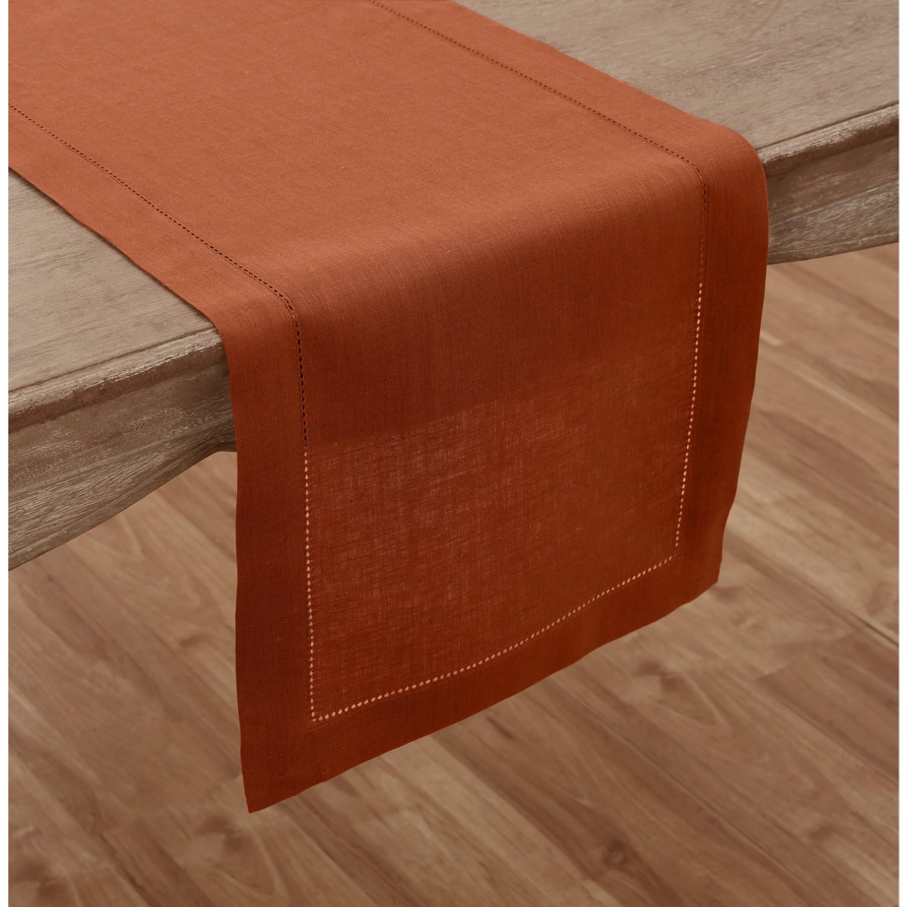 Solino Home Linen Cinnamon Table Runner 36 Inch - 100% Pure Linen Classic Hemstitch Short Table Runner 14 X 36 Inch Ideal For Dr