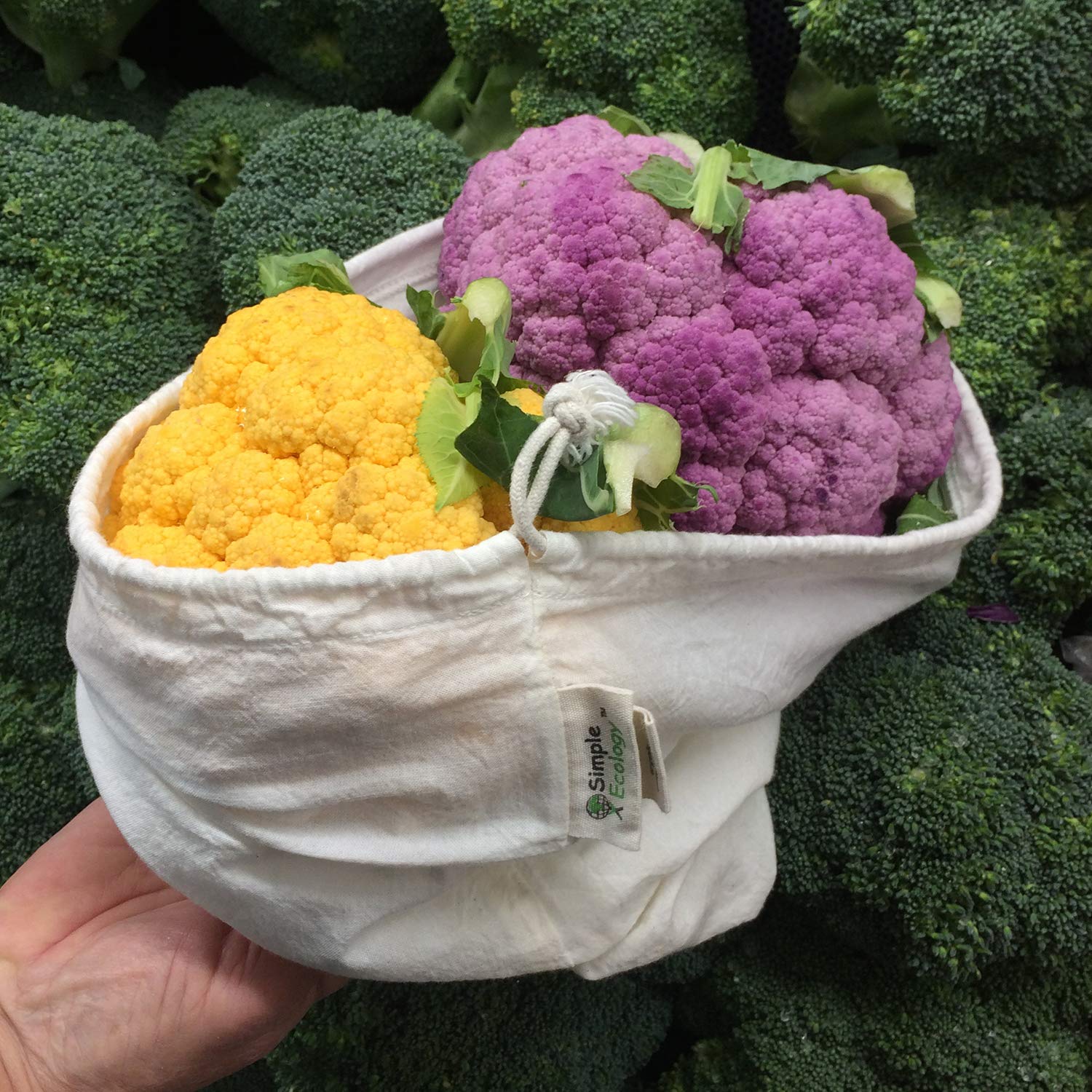 Simple Ecology Reusable Grocery Produce Shopping and Storage Bags  Organic Cotton Muslin  Medium 3 pack