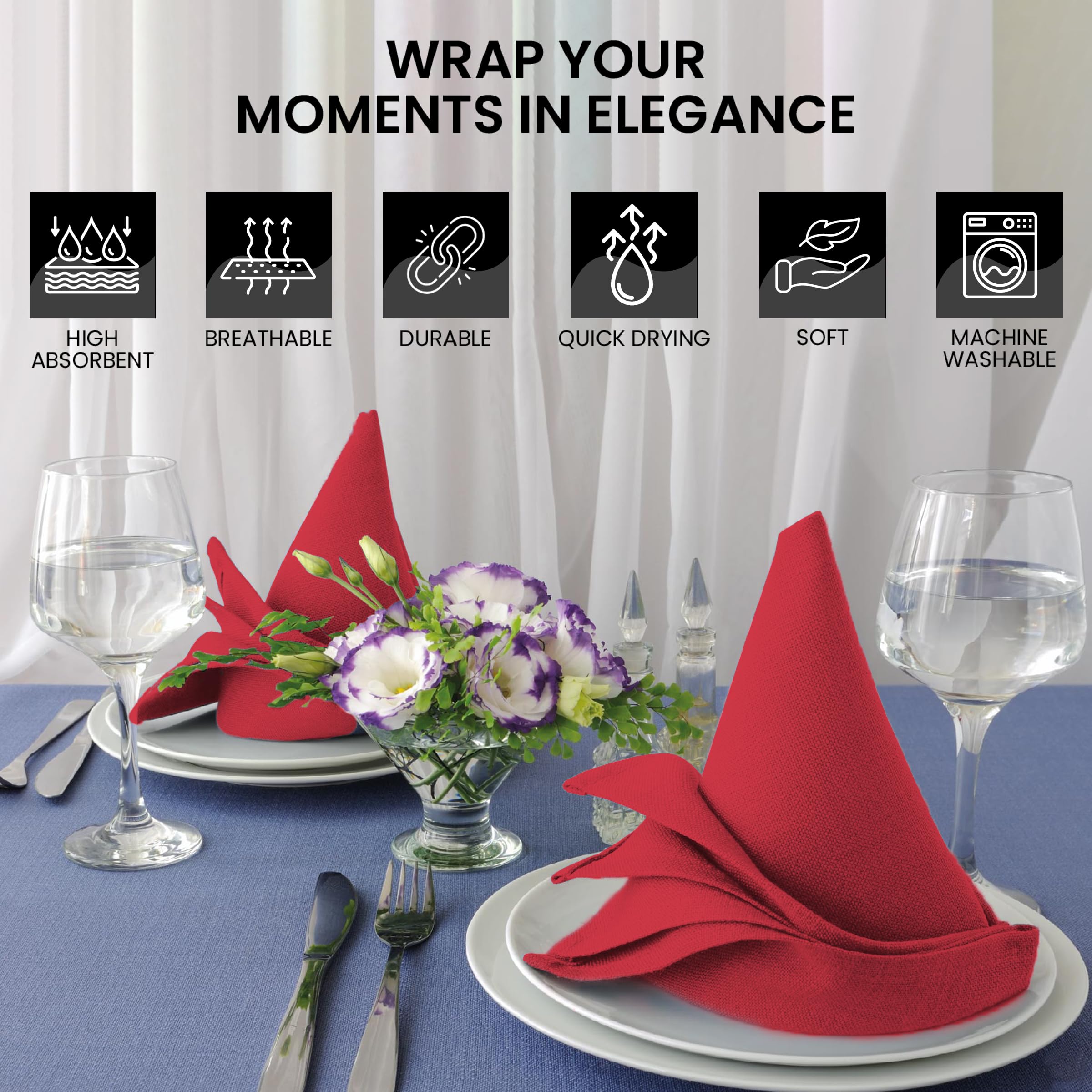 Napkins Pack Of 12|Dinner Cloth Napkins|Calicot Dinner Cotton Napkins 18X18 Inch|Washable Reusable Napkin For Party Plate Decor|