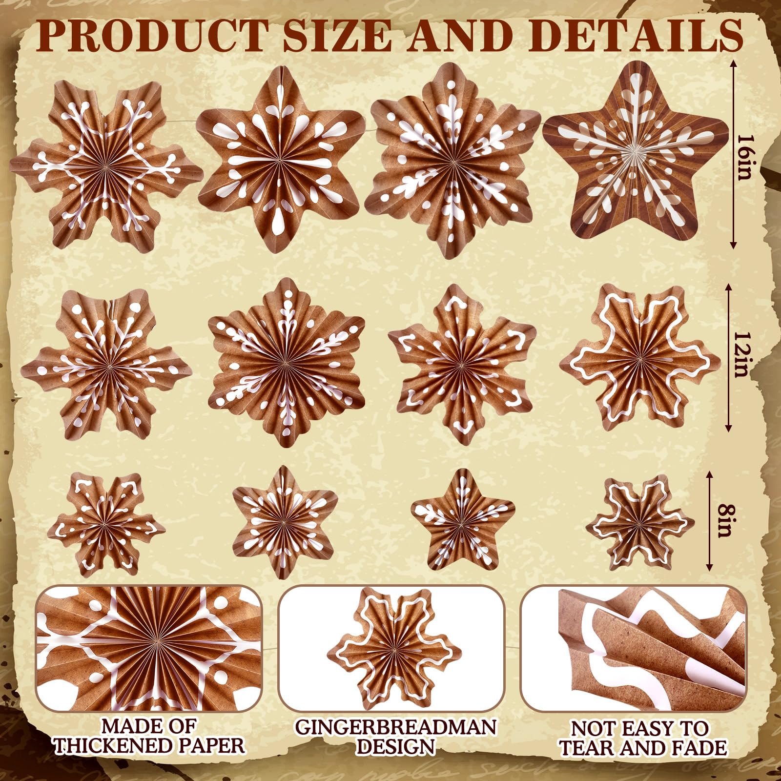 Fullhawl 12 Pcs Christmas Paper Fans Party Decorations Snowflakes Gingerbread Hanging Paper Fans Decorations Christmas Ceiling W