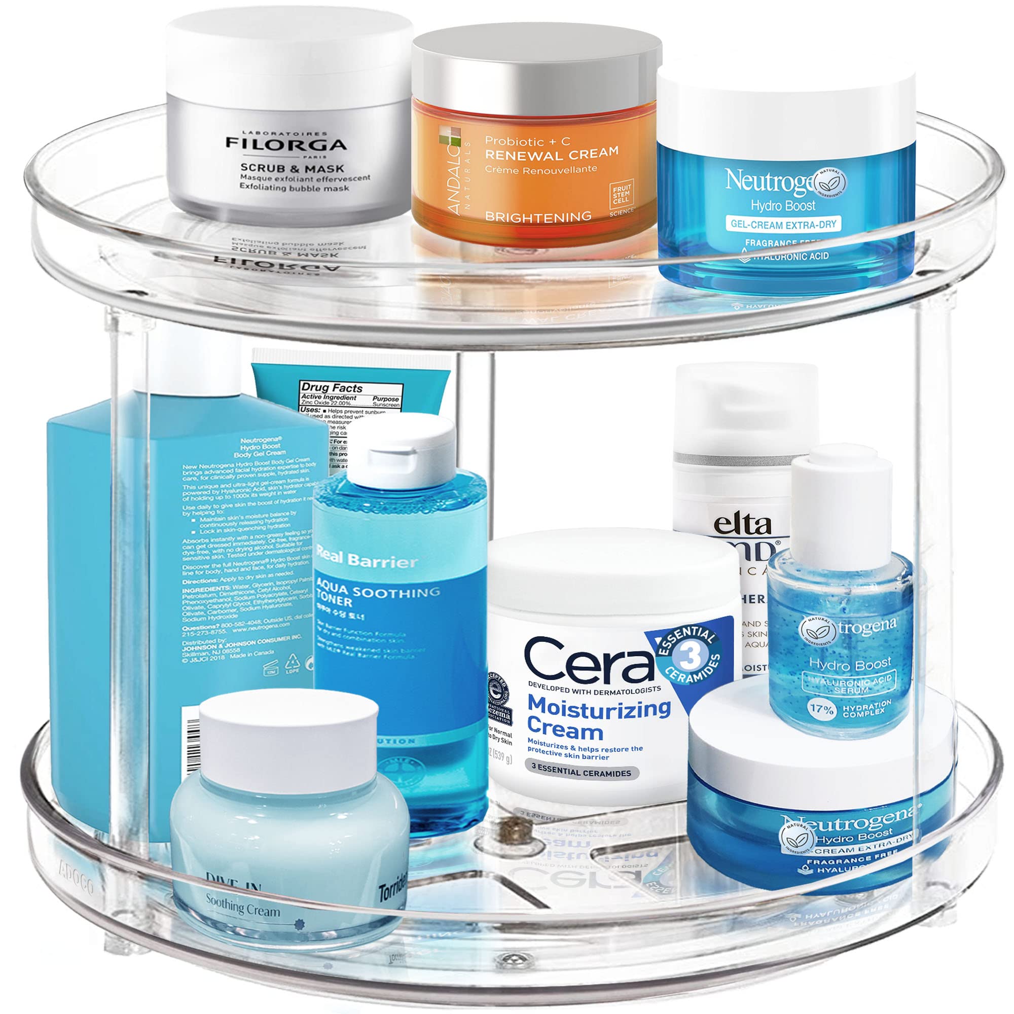 2 Tier Lazy Susan Bathroom Organizer, 9.25Inch Clear 360 Rotating Makeup Organizer For Vanity, Skincare Organizers Perfume Organ