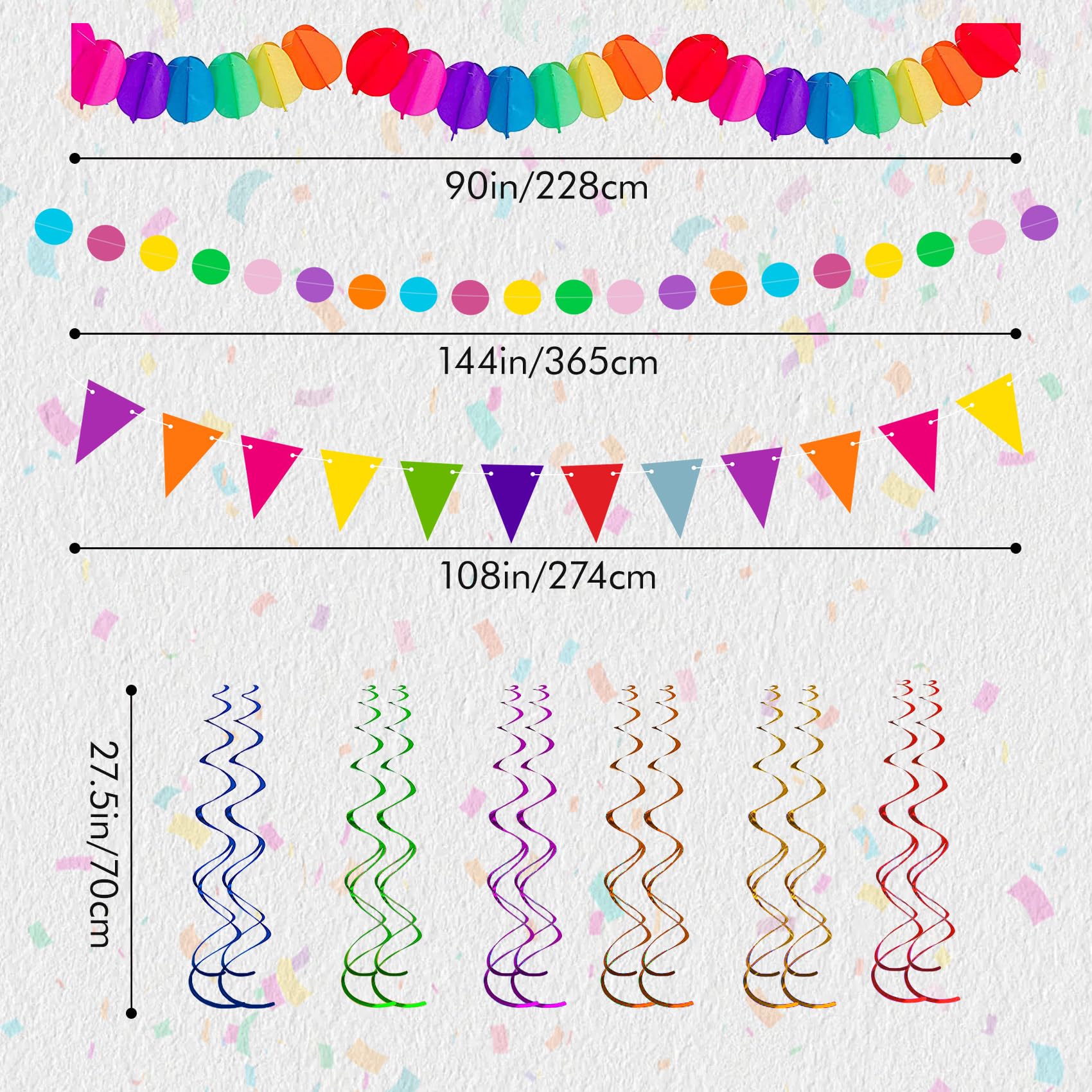 Huryfox Fiesta Party Decorations - 33pcs Colorful Mexican Themed Hanging Paper Fans  Rainbow Paper Pom Poms  Fiesta Bunting and Tissue Paper Streamers for Birthday  Festival  and Rainbow Parties