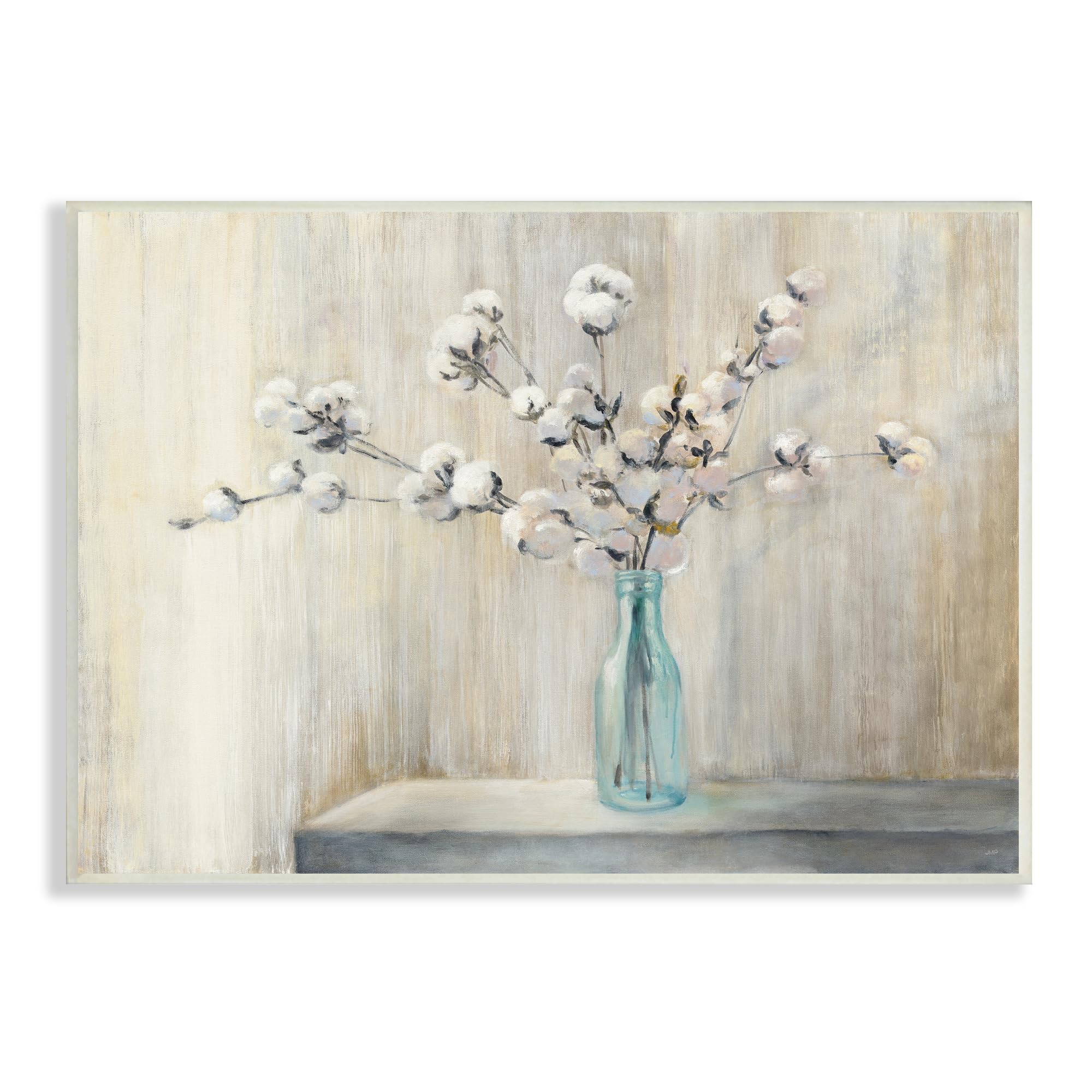 Stupell Industries Beautiful Cotton Flower Grey Brown Painting Wall Plaque Art Design By Artist Julia Purinton 10 X 15