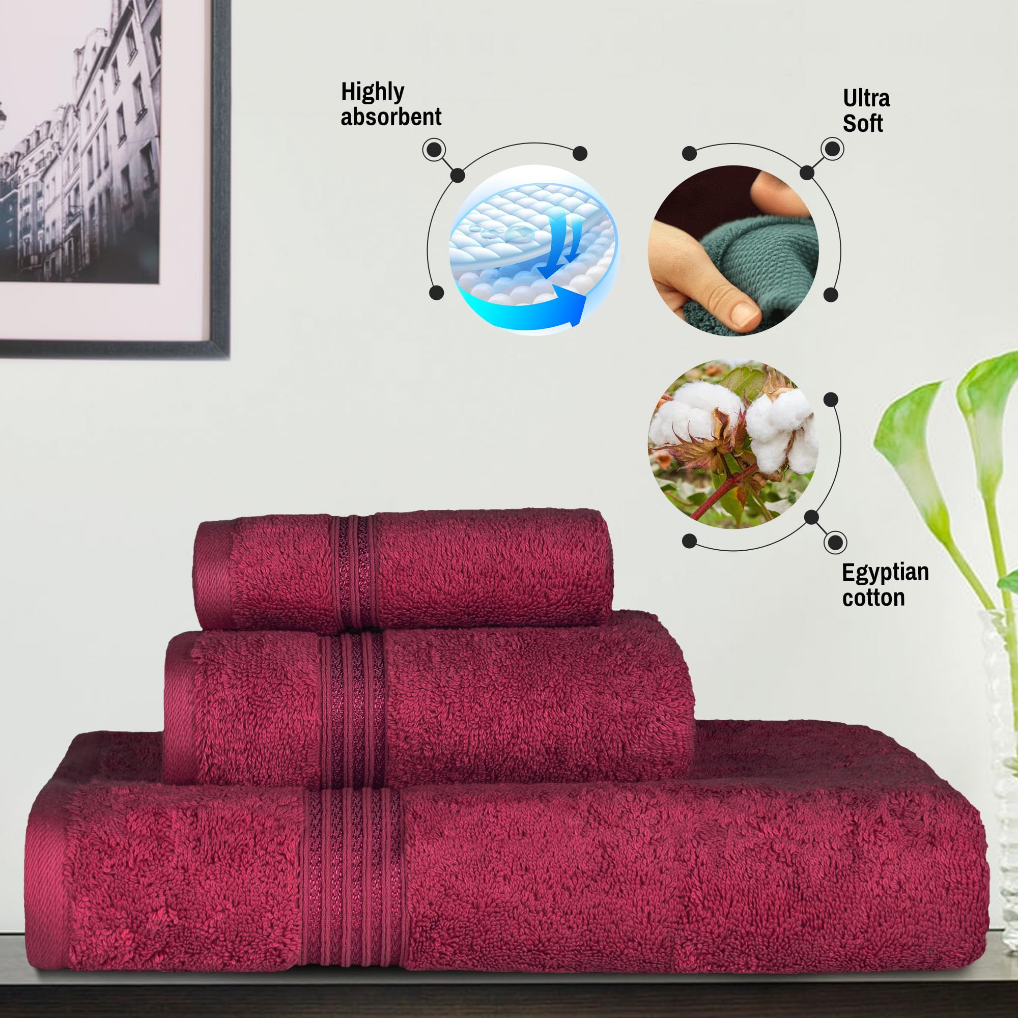 Superior Egyptian Cotton 4-Piece Bath Towel Set For Shower, Bath, Spa, Resort, Hotel, Soft Body Towels, Airbnb Essentials, Apart
