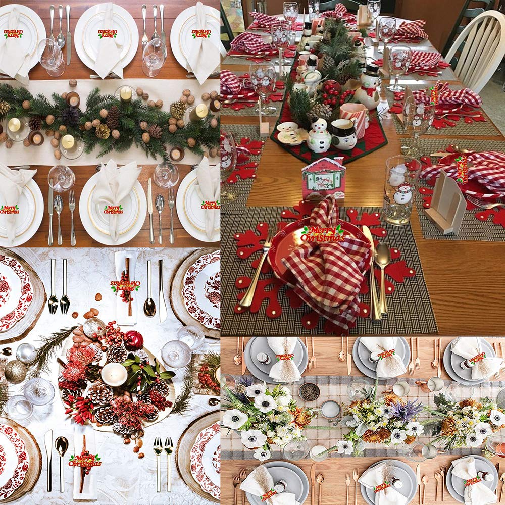 Getfitsoo Christmas Napkin Rings Set Of 6, Red Merry Christmas Letter Napkin Ring, Napkin Holder For Thanksgiving Christmas Part