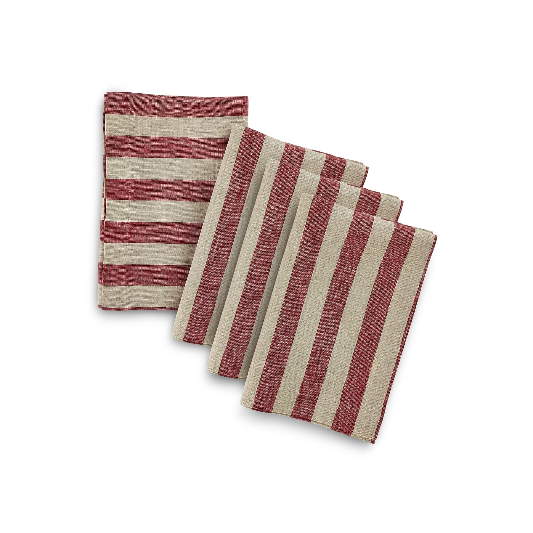 Solino Home Stripe Linen Dinner Napkins 20 X 20 Inch - 100% Pure Linen Red And Natural Cloth Napkins Set Of 4 For Spring - Sorre