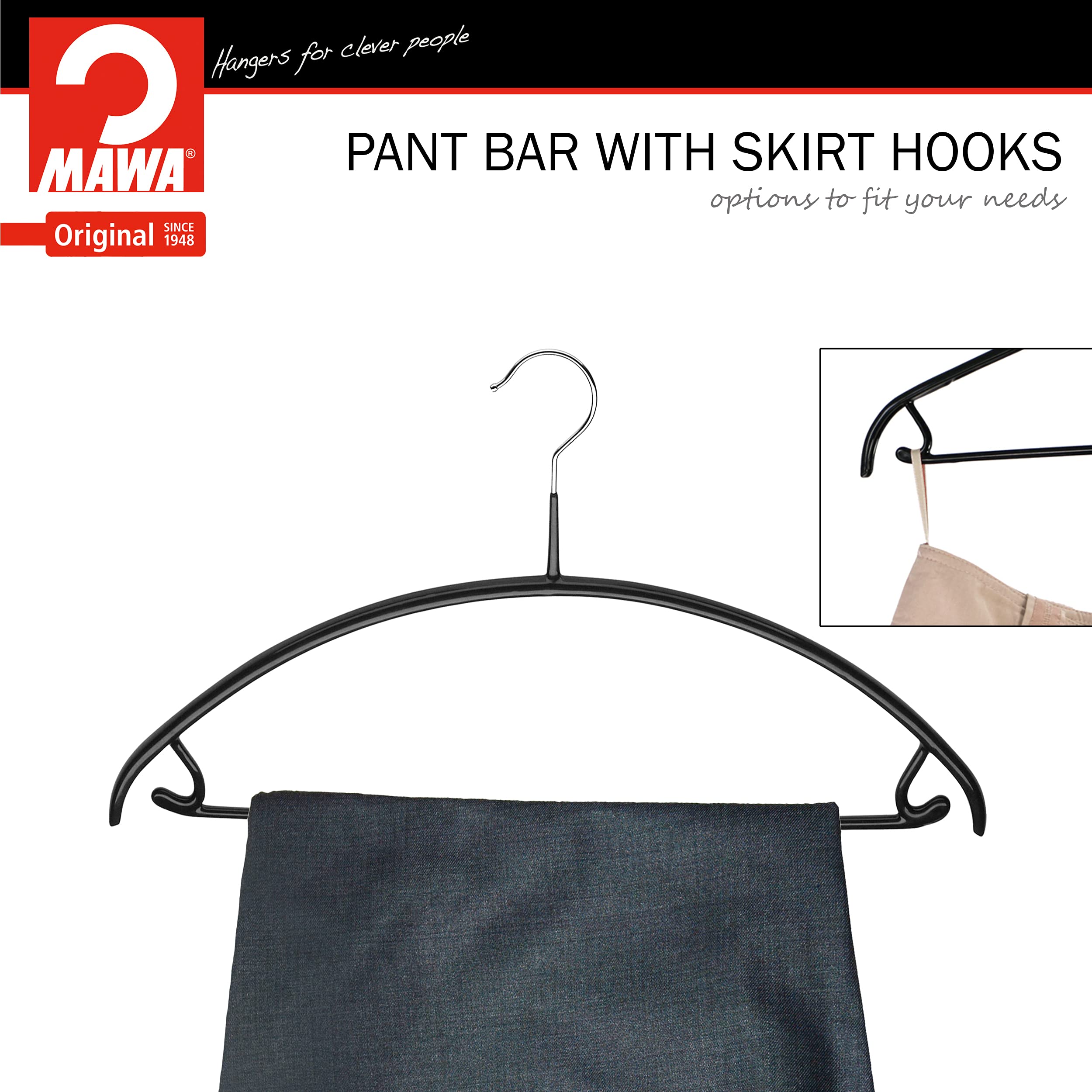 Mawa By Reston Lloyd Non Slip Metal Clothing Hanger, Smooth Shoulder Support With Skirk Hooks/Pant Bar, Model 42-U