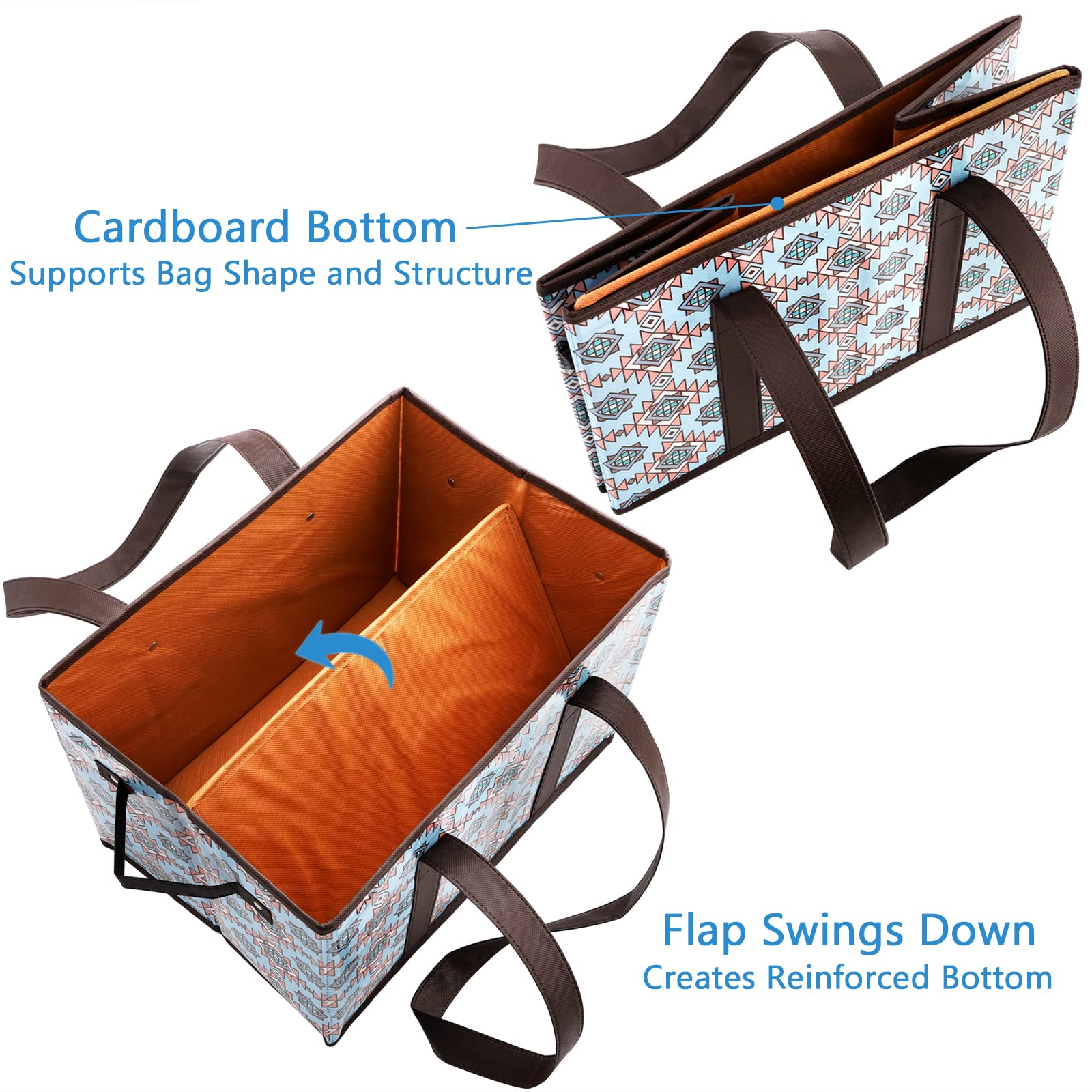 Foraineam 6 Pack Reusable Grocery Shopping Box Bags, Durable Heavy Duty Grocery Totes Bag With Reinforced Bottom, Collapsible St