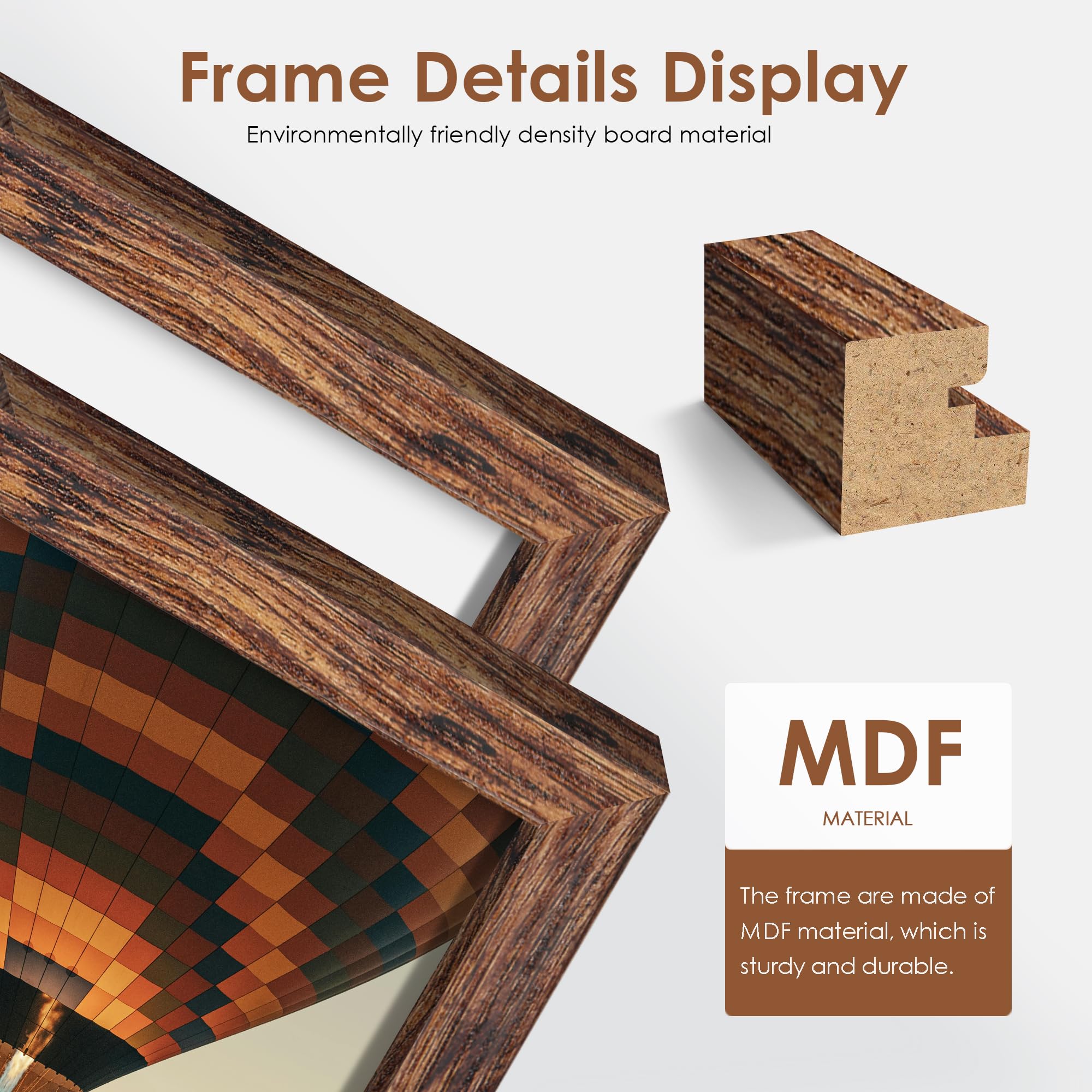 Fisnish 6x8 Picture Frame 5 Pack, Classic Brown Photo Frame for Hanging or Tabletop Display