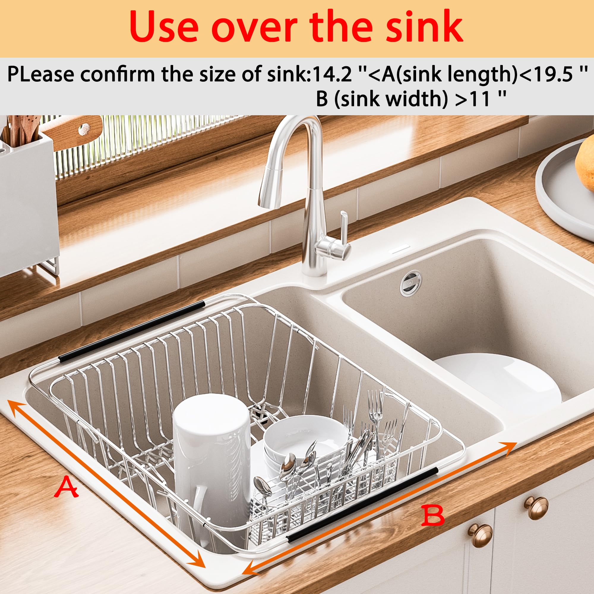 Niuyichee Expandable Dish Drying Rack, Stainless Steel Dish Drainer Rack Organizer In Sink, Drainage Rack Over Sink,Dish Drainer