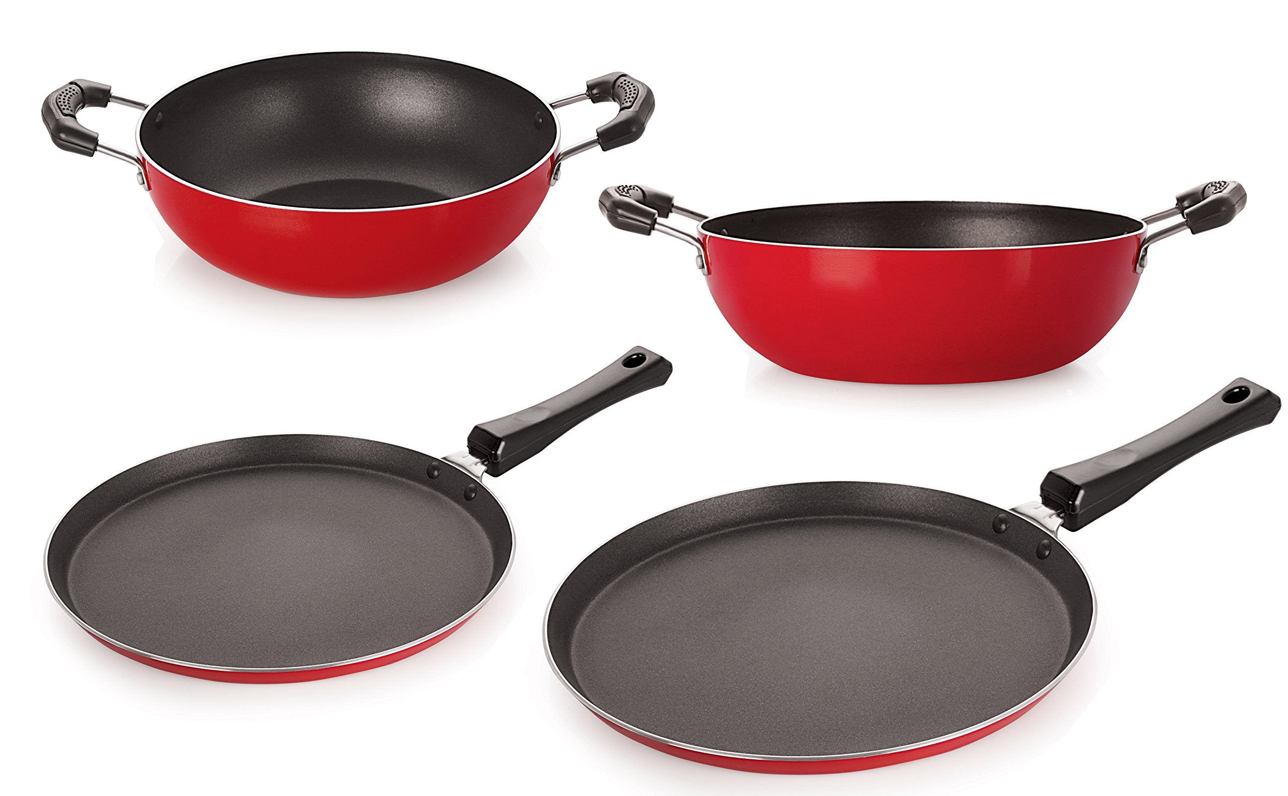 Nirlon NonStick Kitchenware Kitchen Cooking Utencil Combo Set Offer, (Ft13_Kd12_Kd13_Ft10),Red & Black Color