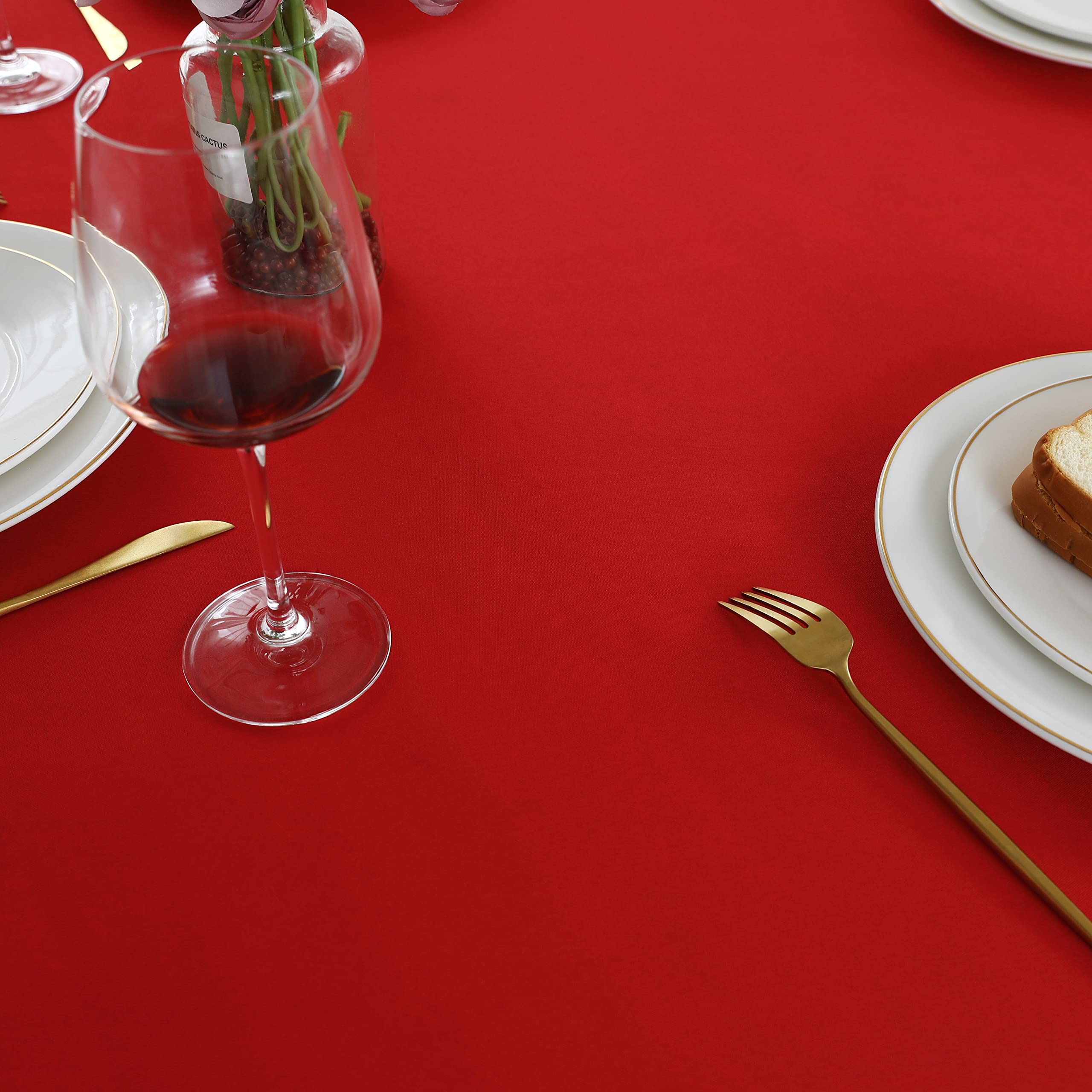 Folins&Home Red Round Tablecloth 60 Inch Waterproof Heavy Duty Wrinkle Free Polyester Fabric Table Cloth, Spillproof Washable Ta