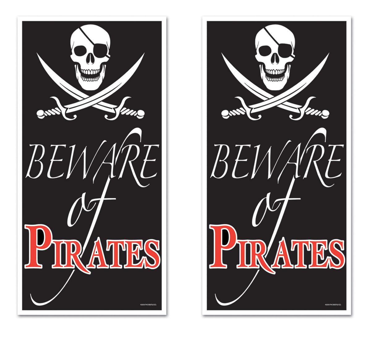 Beistle Plastic Beware Of Pirates Door Covers, 5' X 30'', Set Of 2 - Skull & Swords Sign Party Decor, Nautical Wall Decorations,