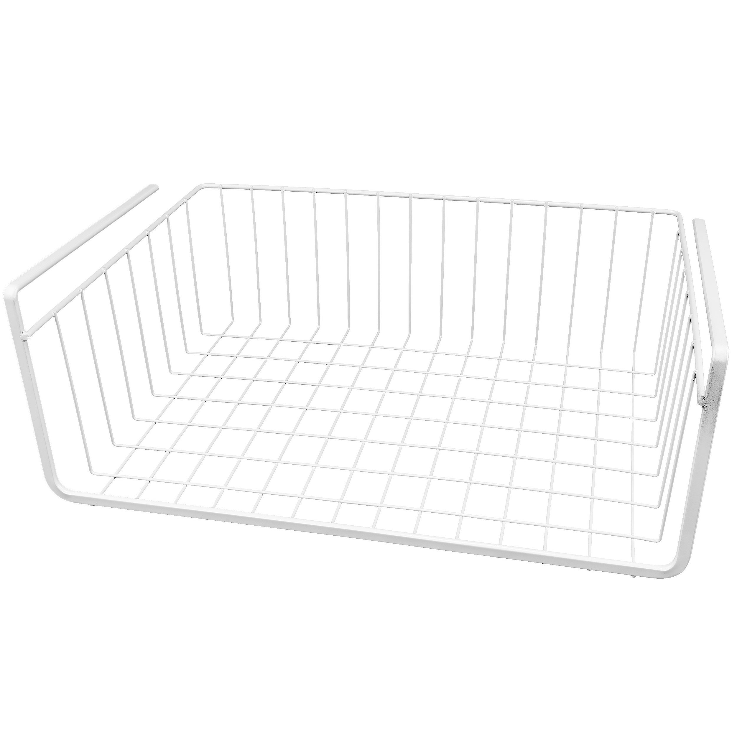 15'' Inch Easy Install White Wire Under Cabinet Wire Hanging Basket Shelf Organizer Rack For Kitchen Pantry Bathroom, White