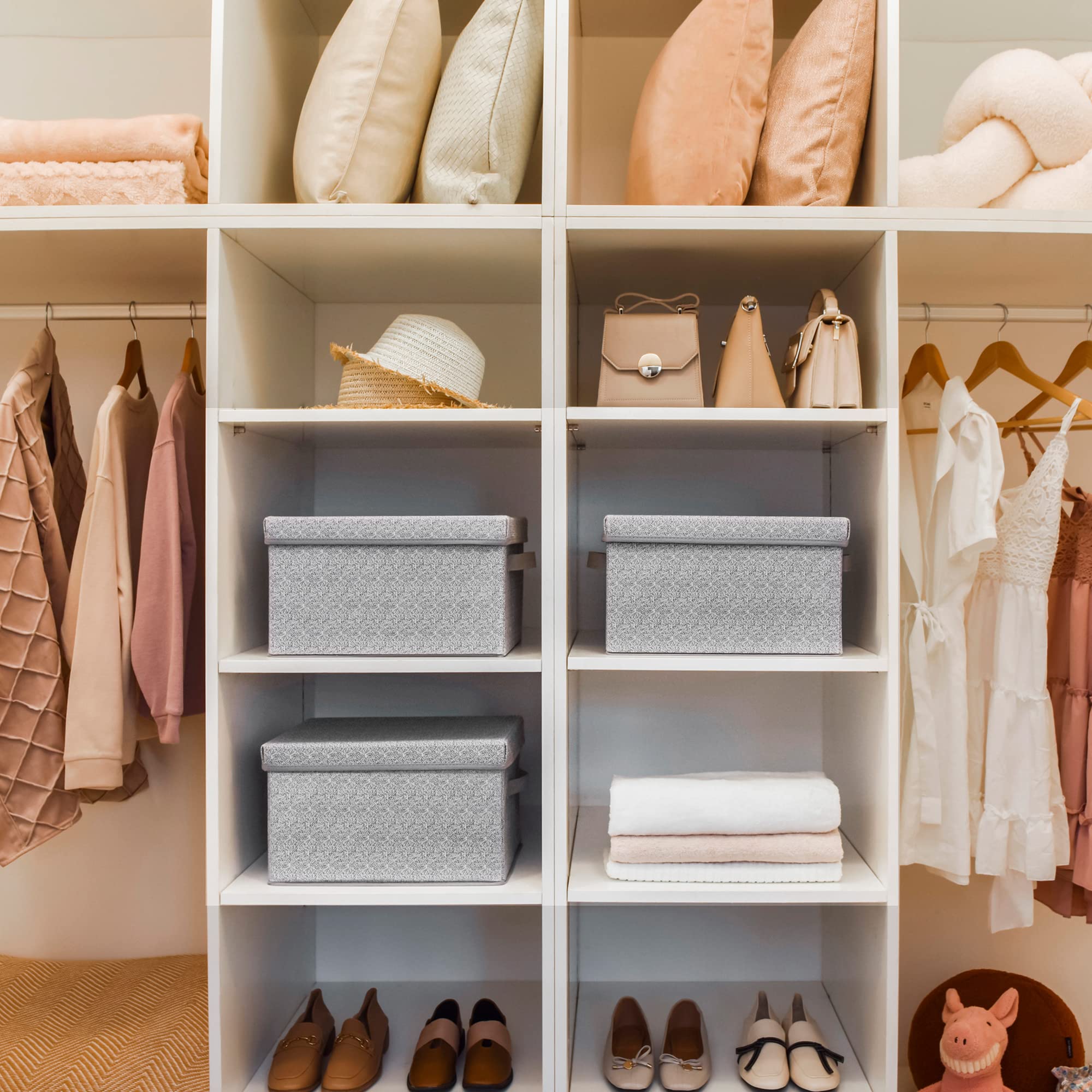 GRANNY SAYS Fabric Large Storage Bins with Lids  Collapsible Storage Box Closet Shelf  Decorative Baskets for Organizing Bedroom Dorm Nursery  Gray  3-Pack