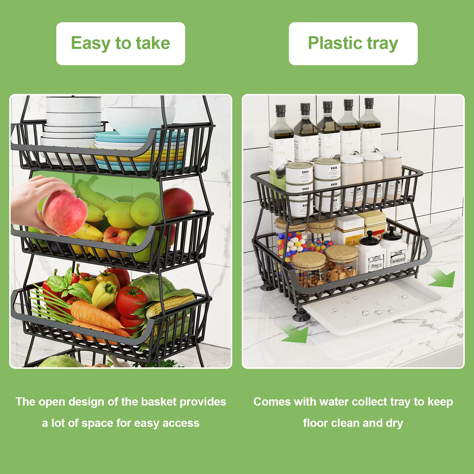 Mchoter 6 Tier Fruit Basket For Kitchen, Fruit And Vegetable Storage Cart Stackable Wire Baskets With Wheels Vegetable Produce B