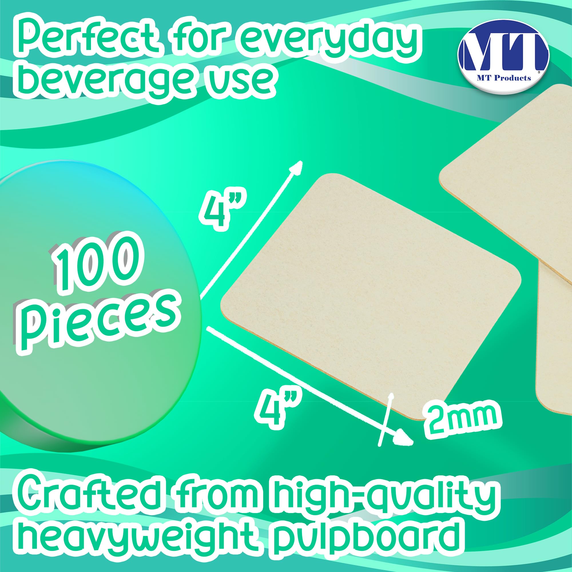 Mt Products Off-White Square Paper Coasters For Drinks - 4    Blank Disposable Coasters (Pack Of 100) - Made In The Usa