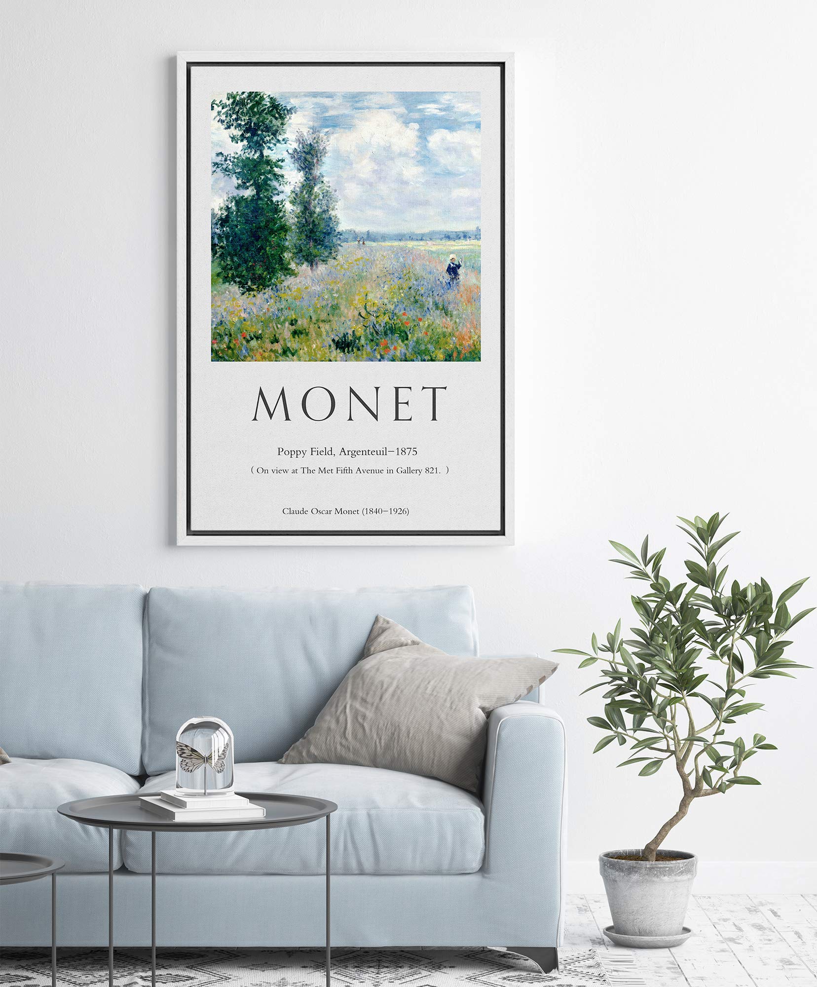 Idea4Wall Framed Canvas Print Wall Art Poppy Field, 1875 Master Artist Claude Monet Nature Wilderness Oil Painting Impressionism