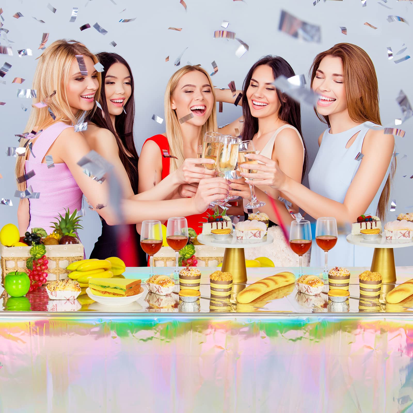 2 Pack Iridescence Plastic Tablecloths Shiny Disposable Laser Rectangle Table Covers Holographic Foil Tablecloth Iridescent Part