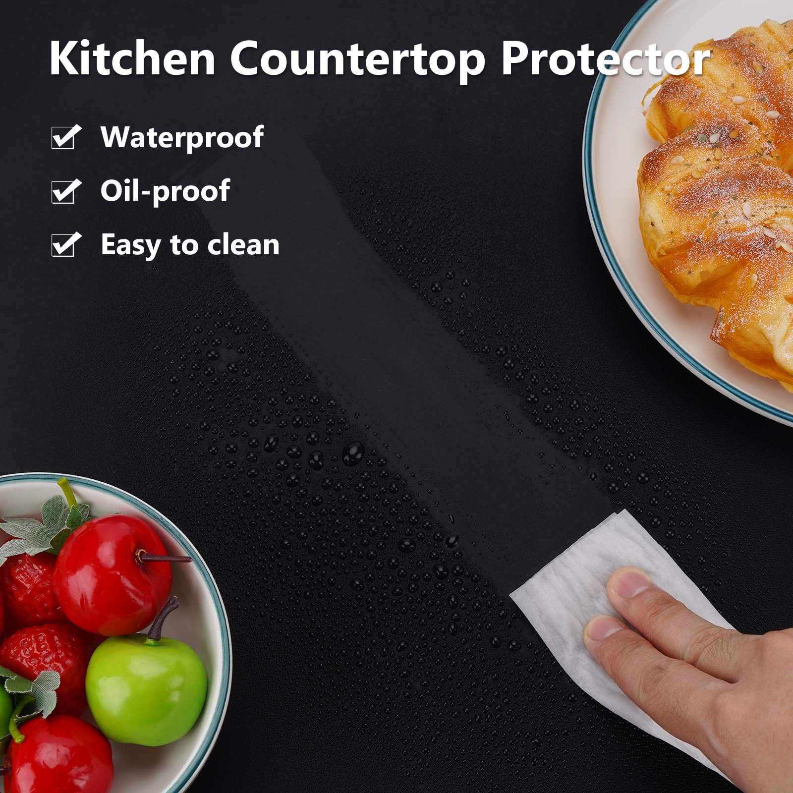 Silicone Mats for Kitchen Counter  Large Silicone Countertop Protector 25'' by 17''  Nonskid Heat Resistant Desk Saver Pad  Multipurpose Mat  Placemat  Black