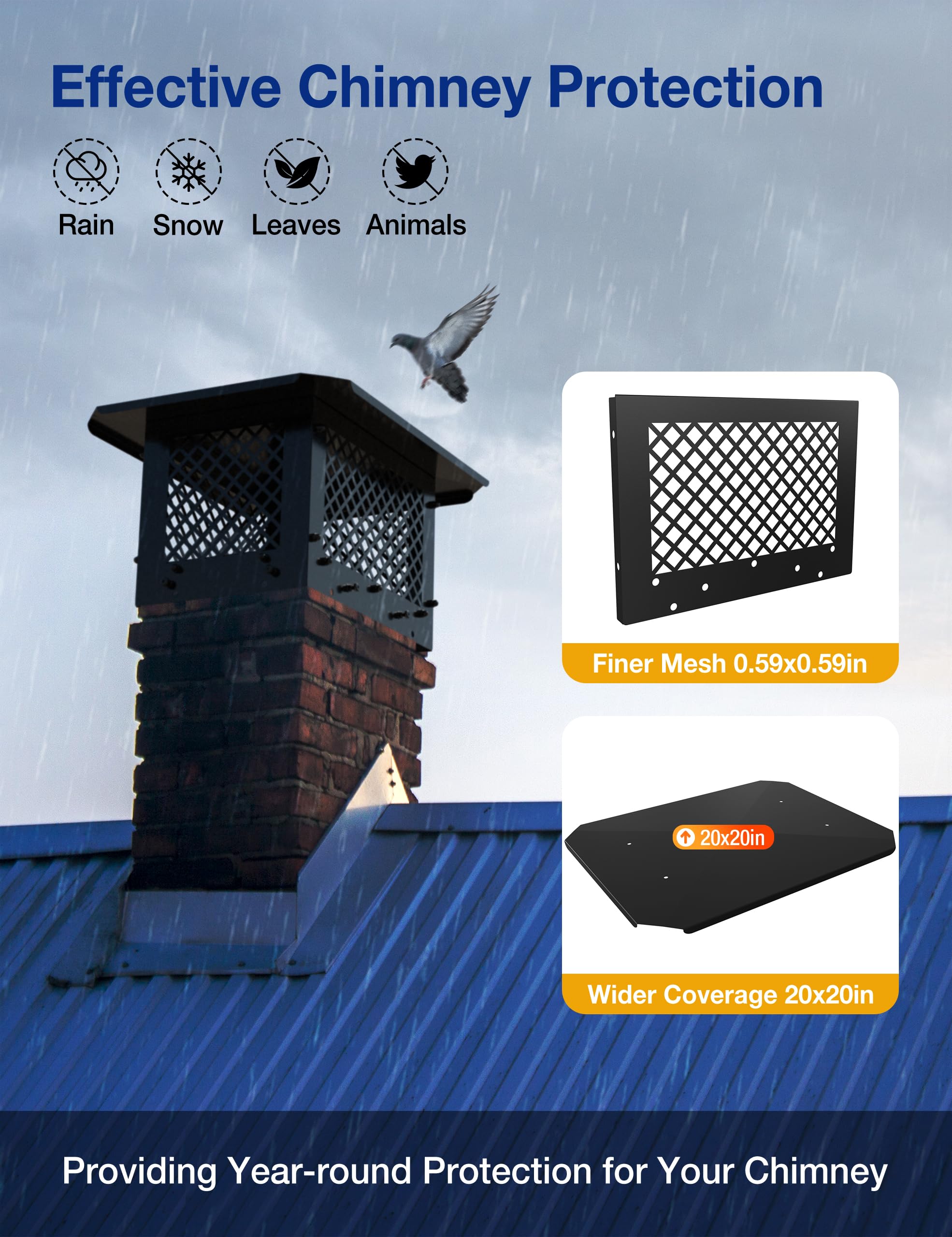 Hahaemall Chimney Cap, 14'' X 14'' Chimney Cover, Chimney Rain Caps, Fireplace Chimney Caps For Outside Adjustable Bottom To Fit