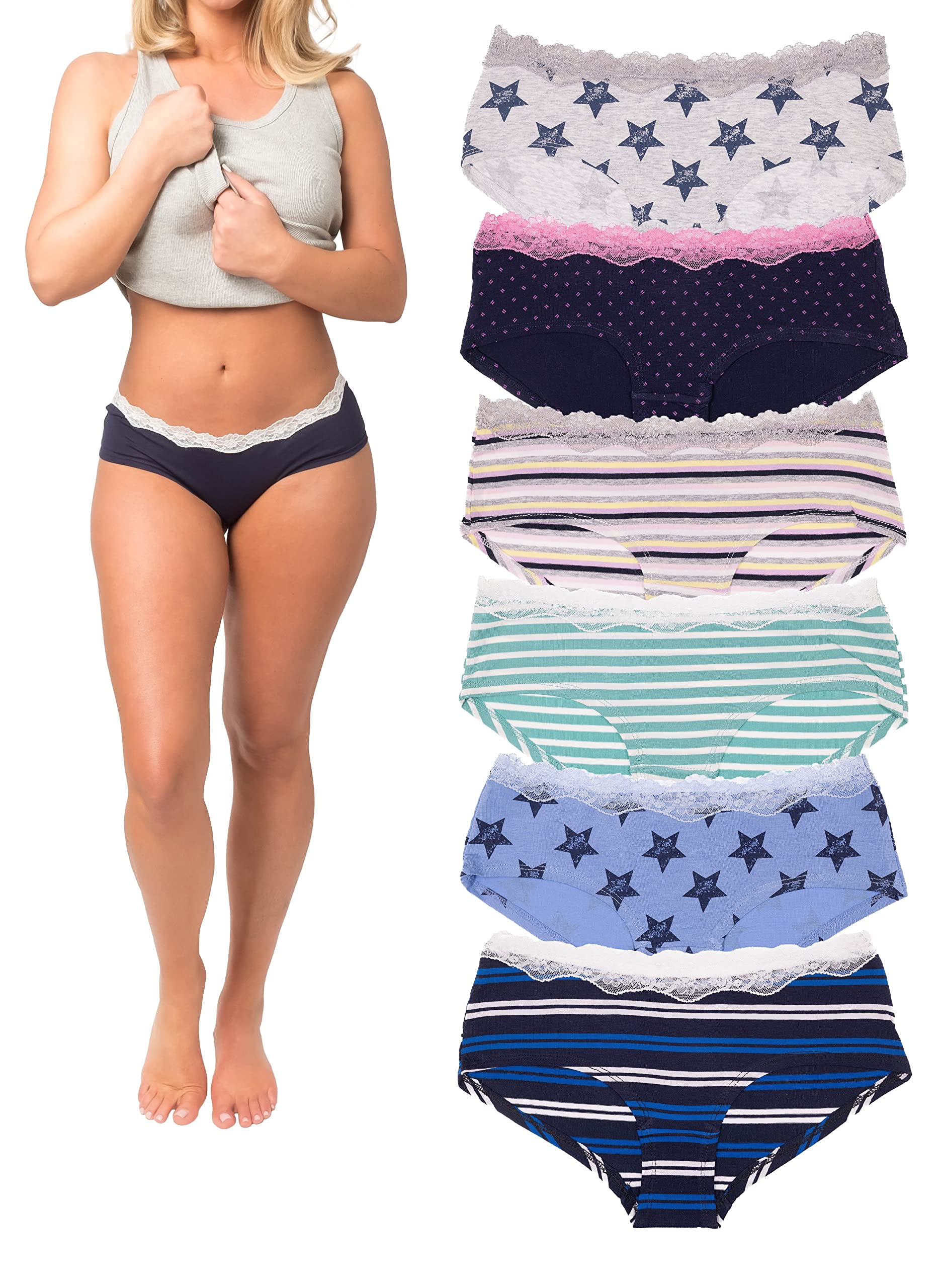 Emprella Cotton Underwear For Women, Lace Hipster Womens Panties Pack Regular - Plus Sizes