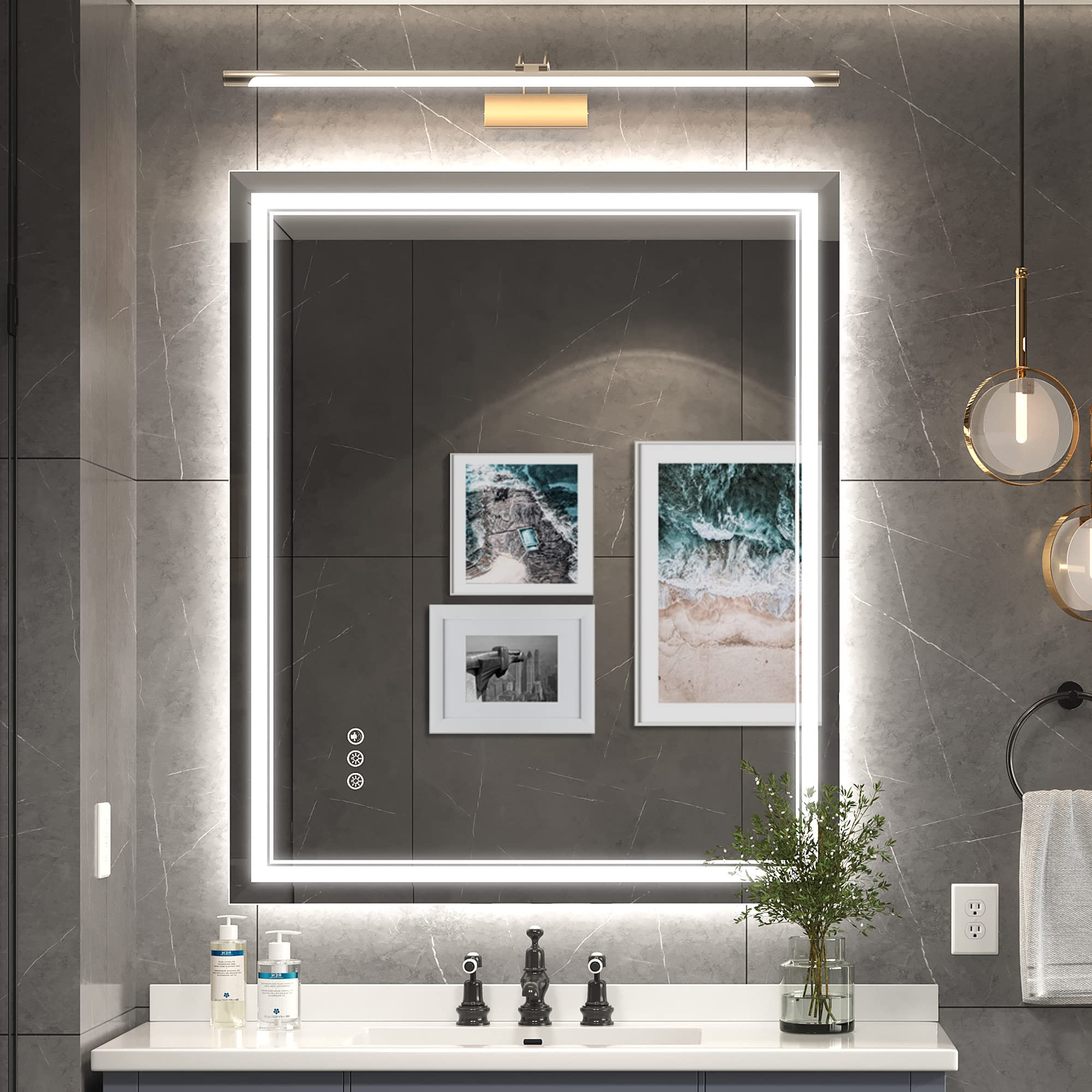 Ratsamee 30X36 Inch Led Mirror For Bathroom With Front Light And Backlit, Dimmable Anti Fog Wall Bathroom Mirror With Led Lights