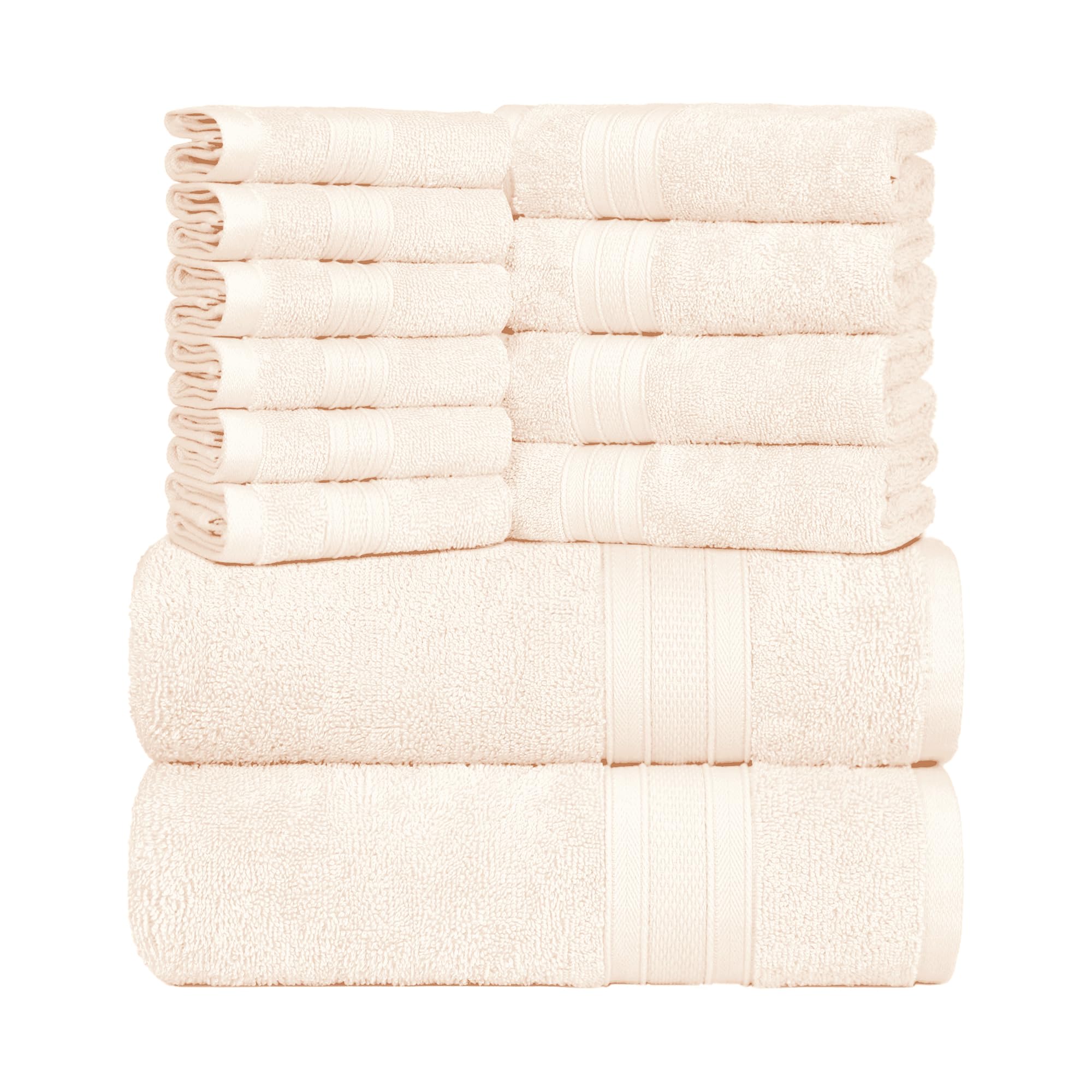 Trident Soft Comfort Air Rich Towels For Bath, 100% Cotton Towel, Super Soft, Highly Absorbent, 12 Pieces Towel Set, 500 Gsm - L