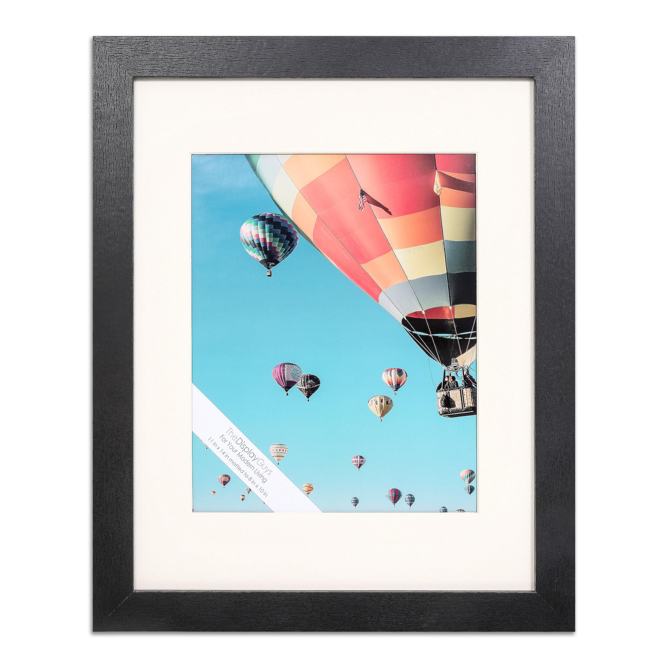 The Display Guys - Minimalist Wooden Picture Frame w. Tempered Glass - 11x14 matted to 8x10 - Wall Hanging - Black
