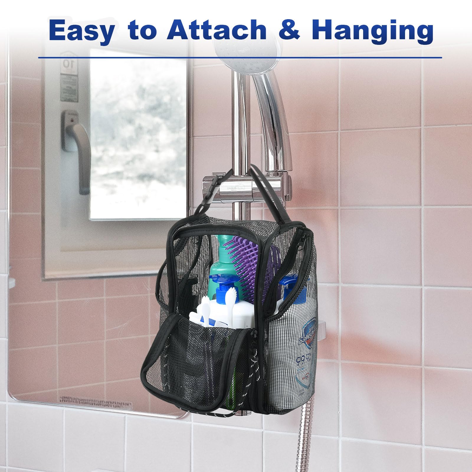 Cosmos Mesh Shower Caddy Toiletry Organizer Hanging Shower Tote Bag, Quick Dry Shower Organizer Portable Bath Bag With Durable Z