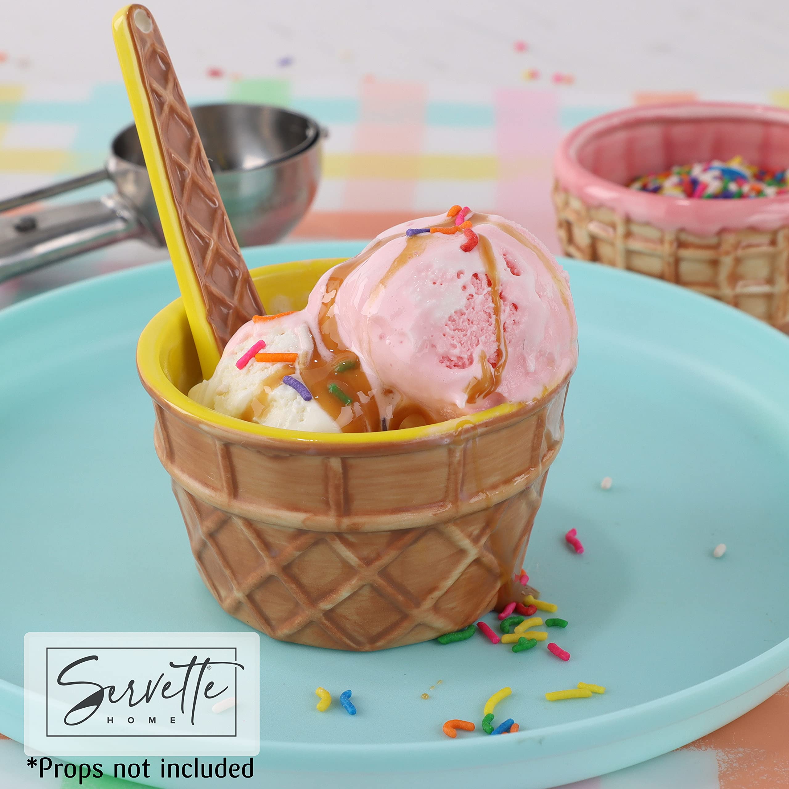 Yellow Ice Cream Sundae Dessert Bowl With Spoon 8Oz - Set Of 2