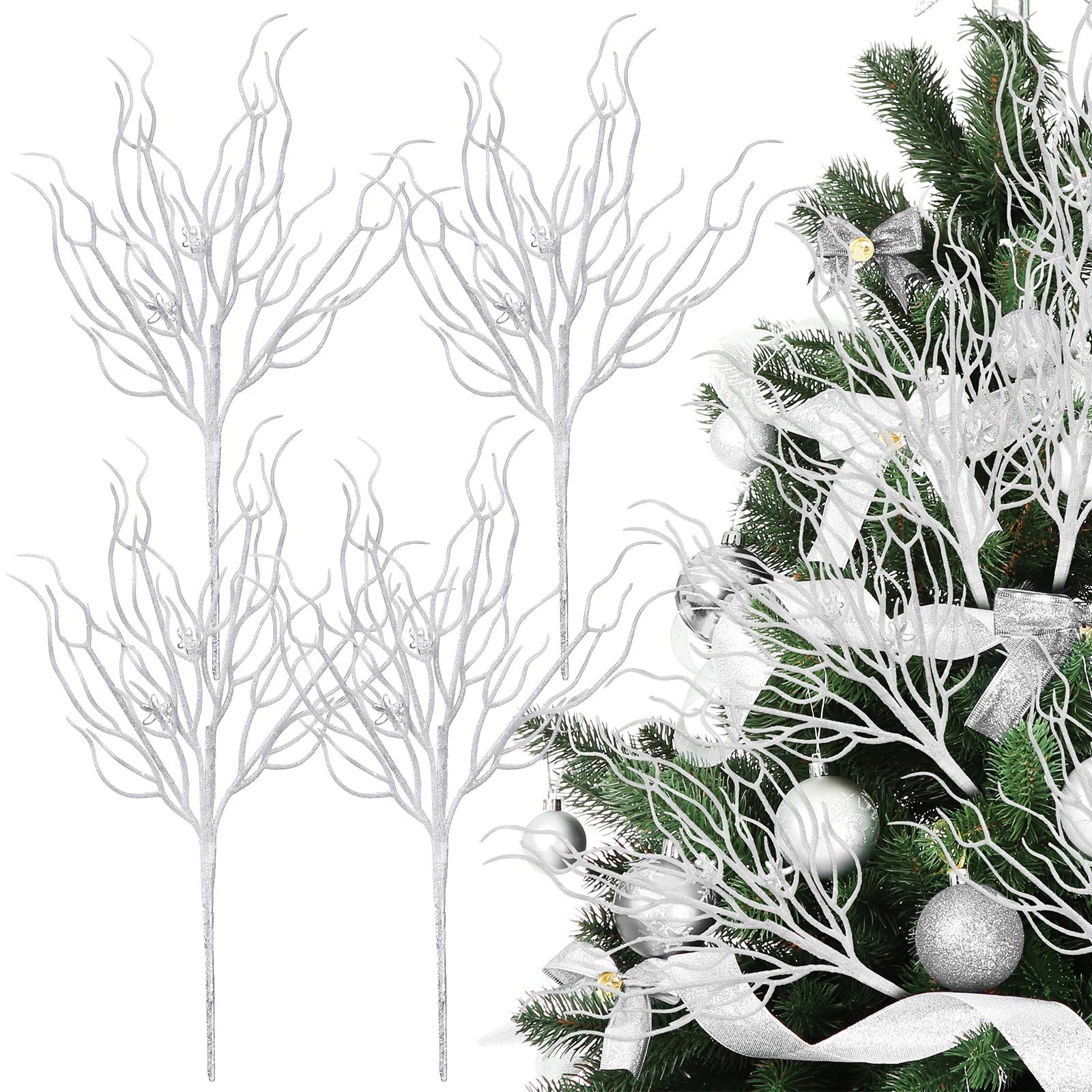 Vercraft 8 Pcs White Coastal Christmas Decorations 15.7inch Glitter Coastal Ornaments for Christmas Tree Artificial Ocean Beach 